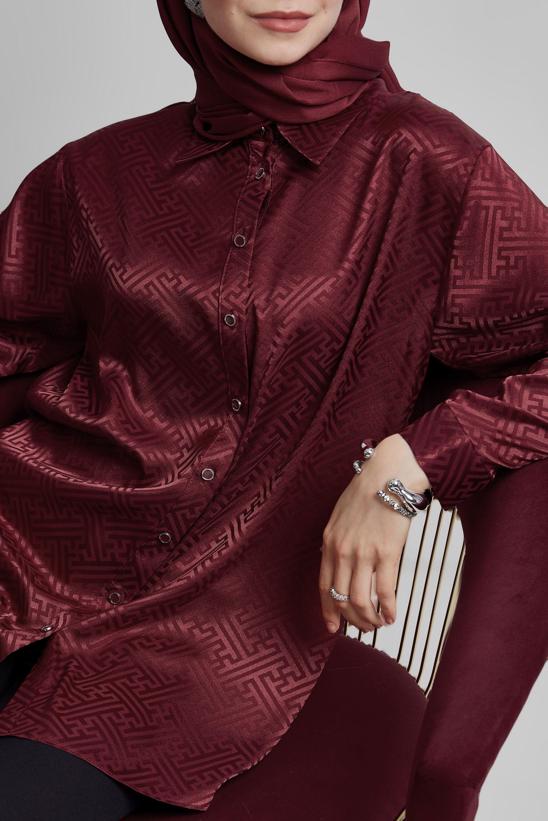 Tesettür giyim BORDO SATEN JAKAR TUNİK 45375