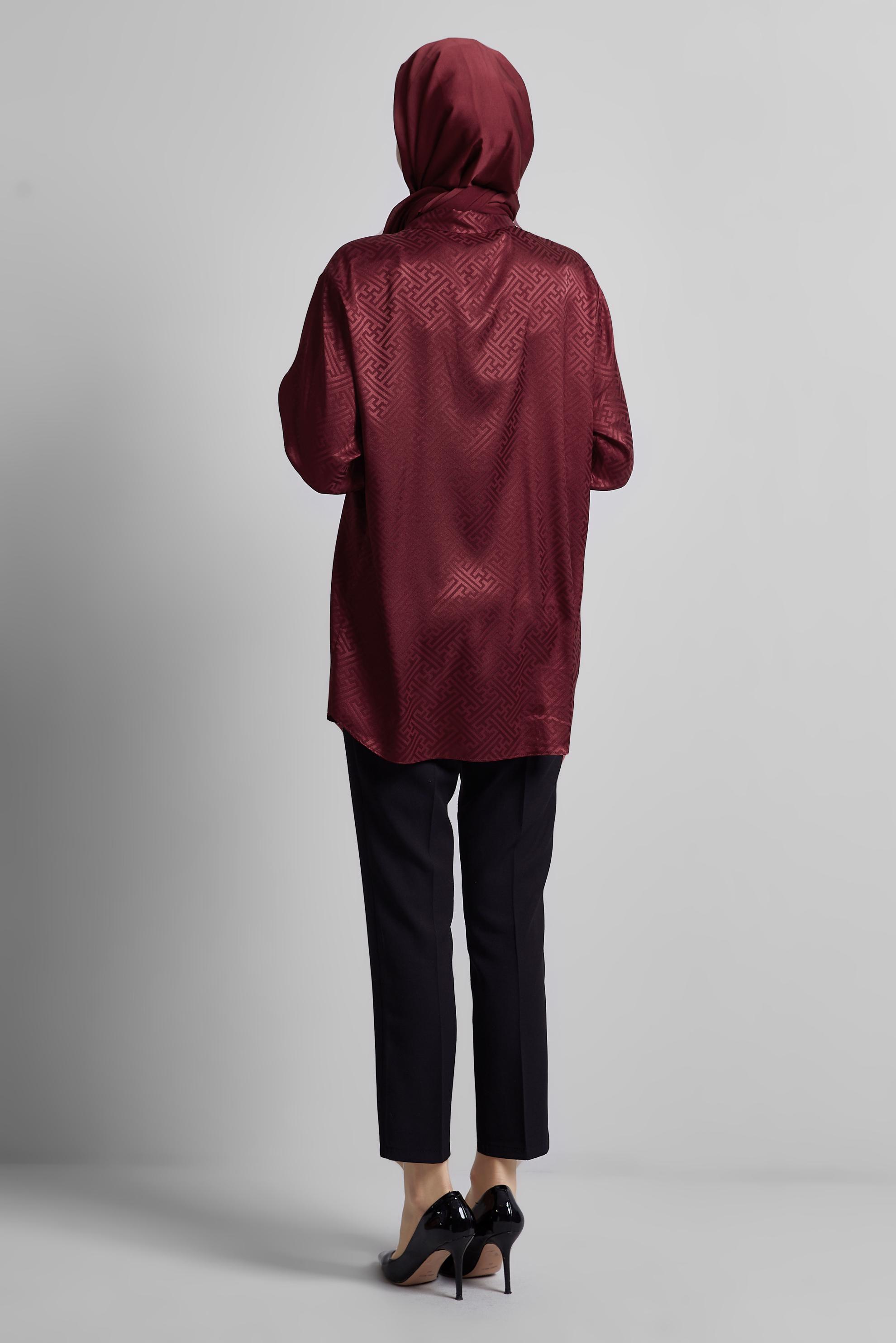 Tesettür giyim BORDO SATEN JAKAR TUNİK 45375