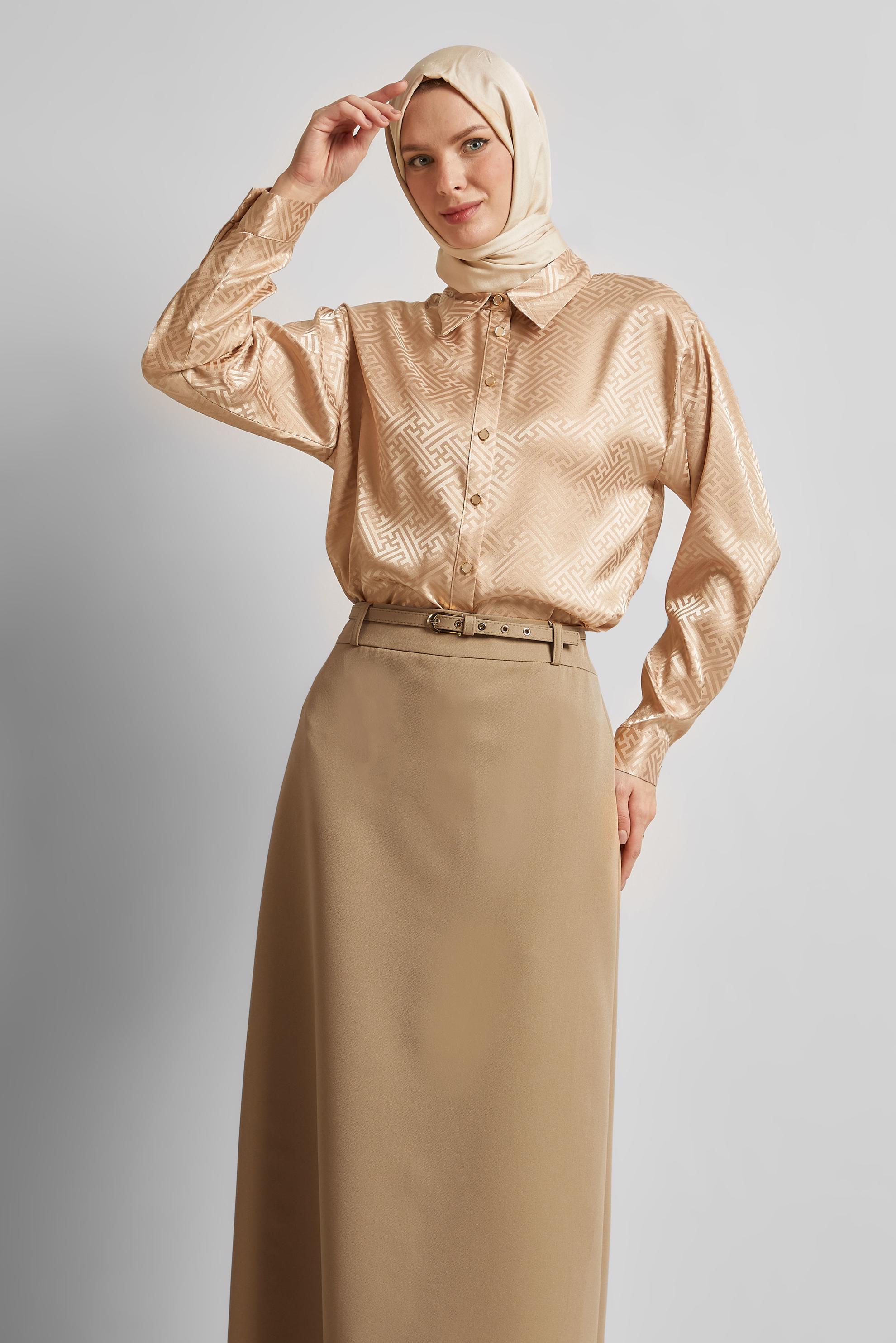 Tesettür giyim KAHVE SATEN JAKAR TUNİK 45375