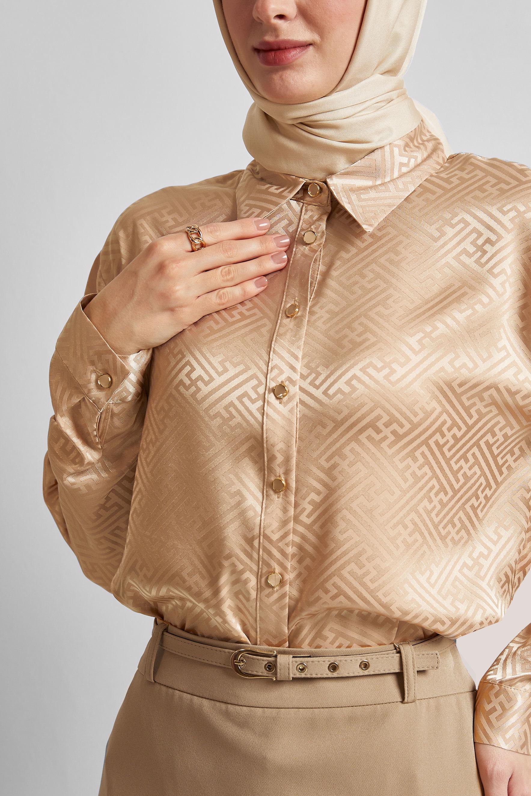 Tesettür giyim KAHVE SATEN JAKAR TUNİK 45375