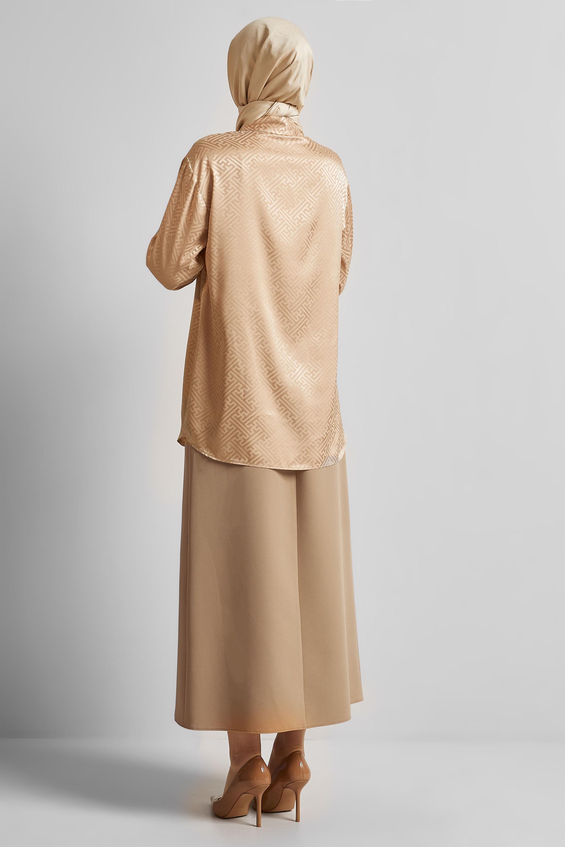 Tesettür giyim KAHVE SATEN JAKAR TUNİK 45375