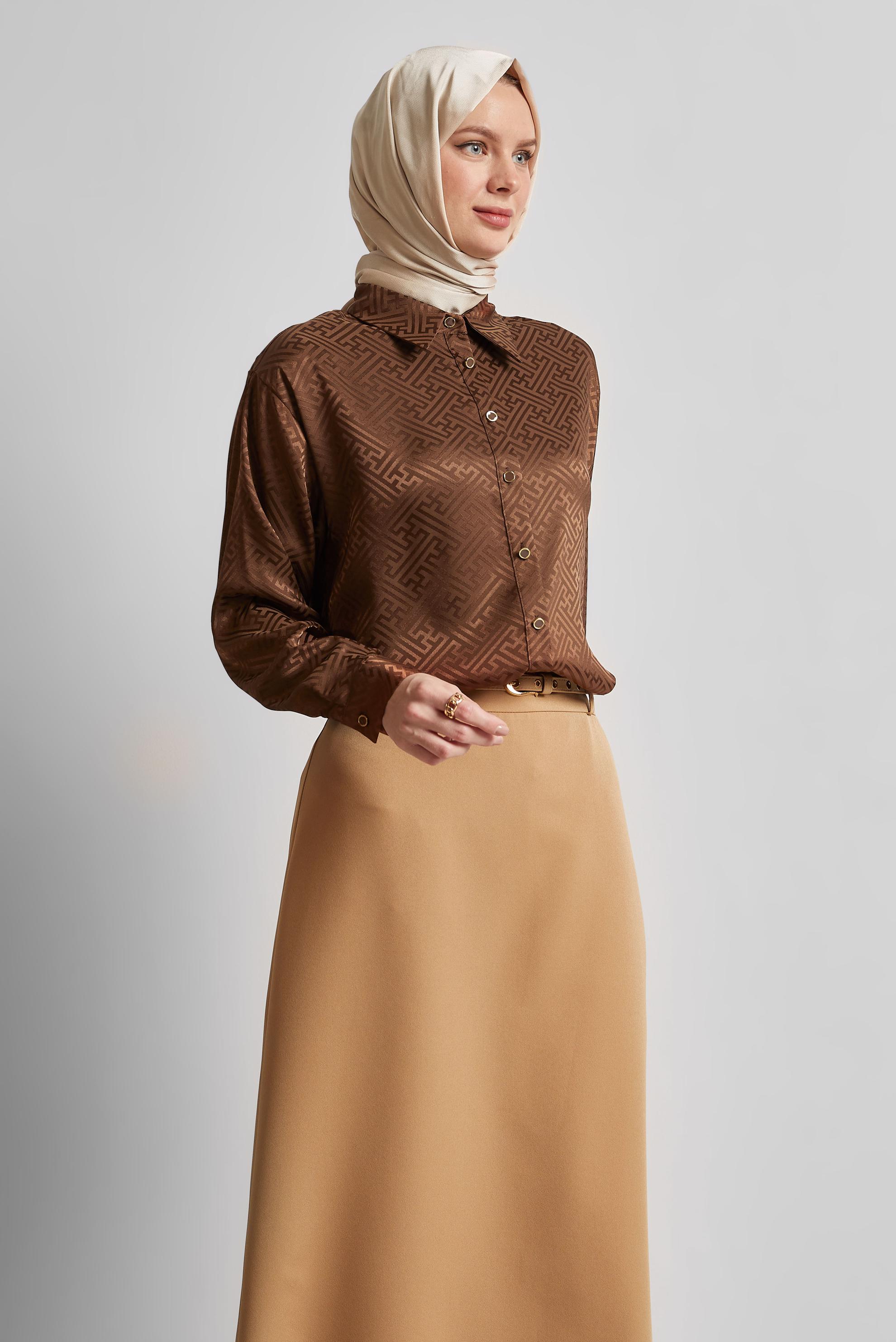 Tesettür giyim KAHVE SATEN JAKAR TUNİK 45375