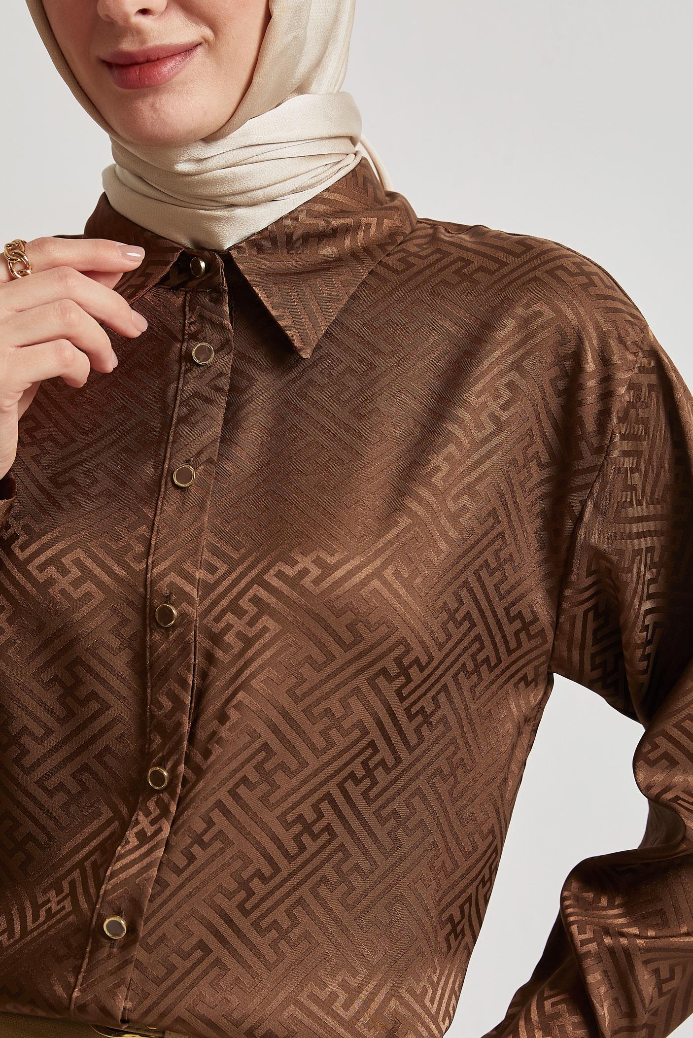 Tesettür giyim KAHVE SATEN JAKAR TUNİK 45375