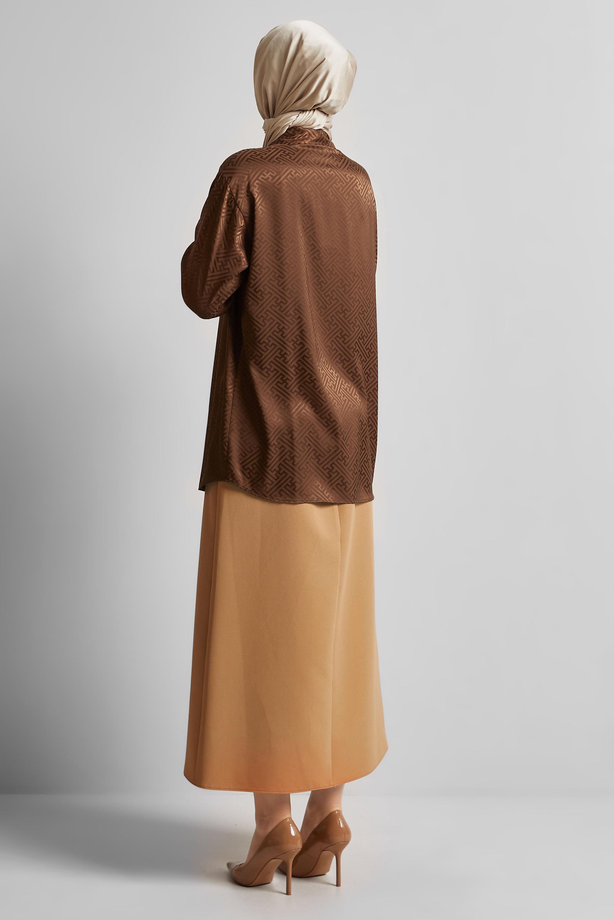 Tesettür giyim KAHVE SATEN JAKAR TUNİK 45375