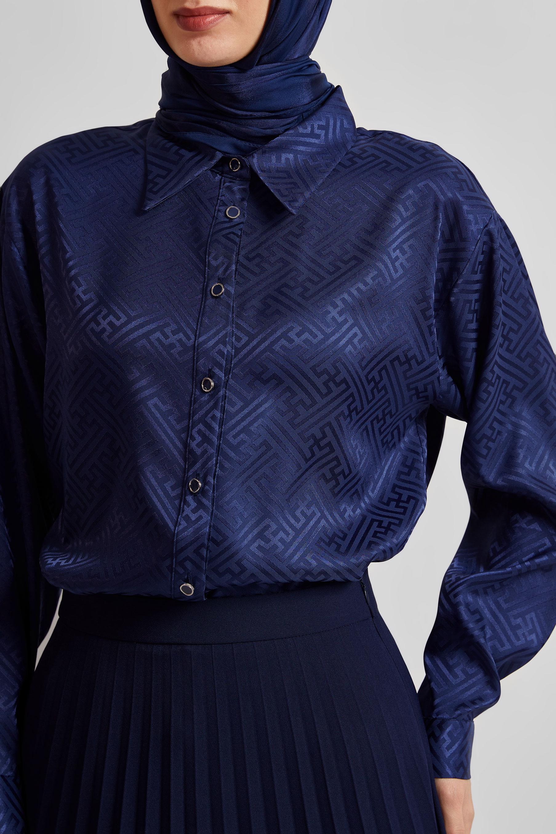 Tesettür giyim LACİVERT SATEN JAKAR TUNİK 45375