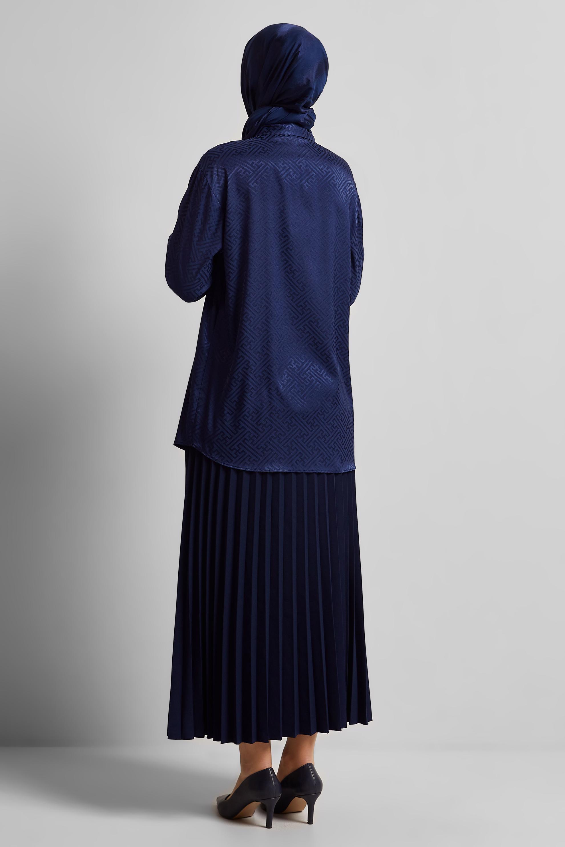 Tesettür giyim LACİVERT SATEN JAKAR TUNİK 45375