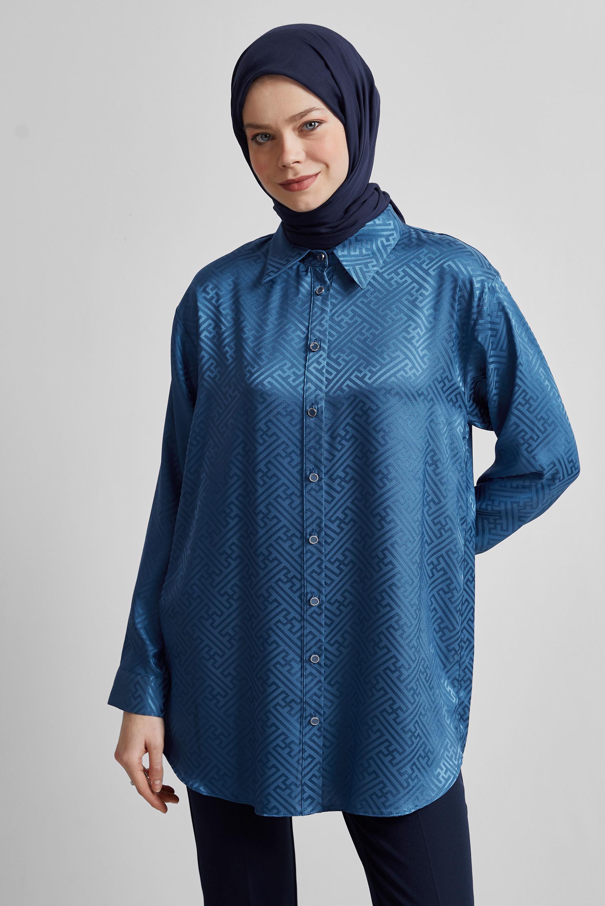 Tesettür giyim LACİVERT SATEN JAKAR TUNİK 45375