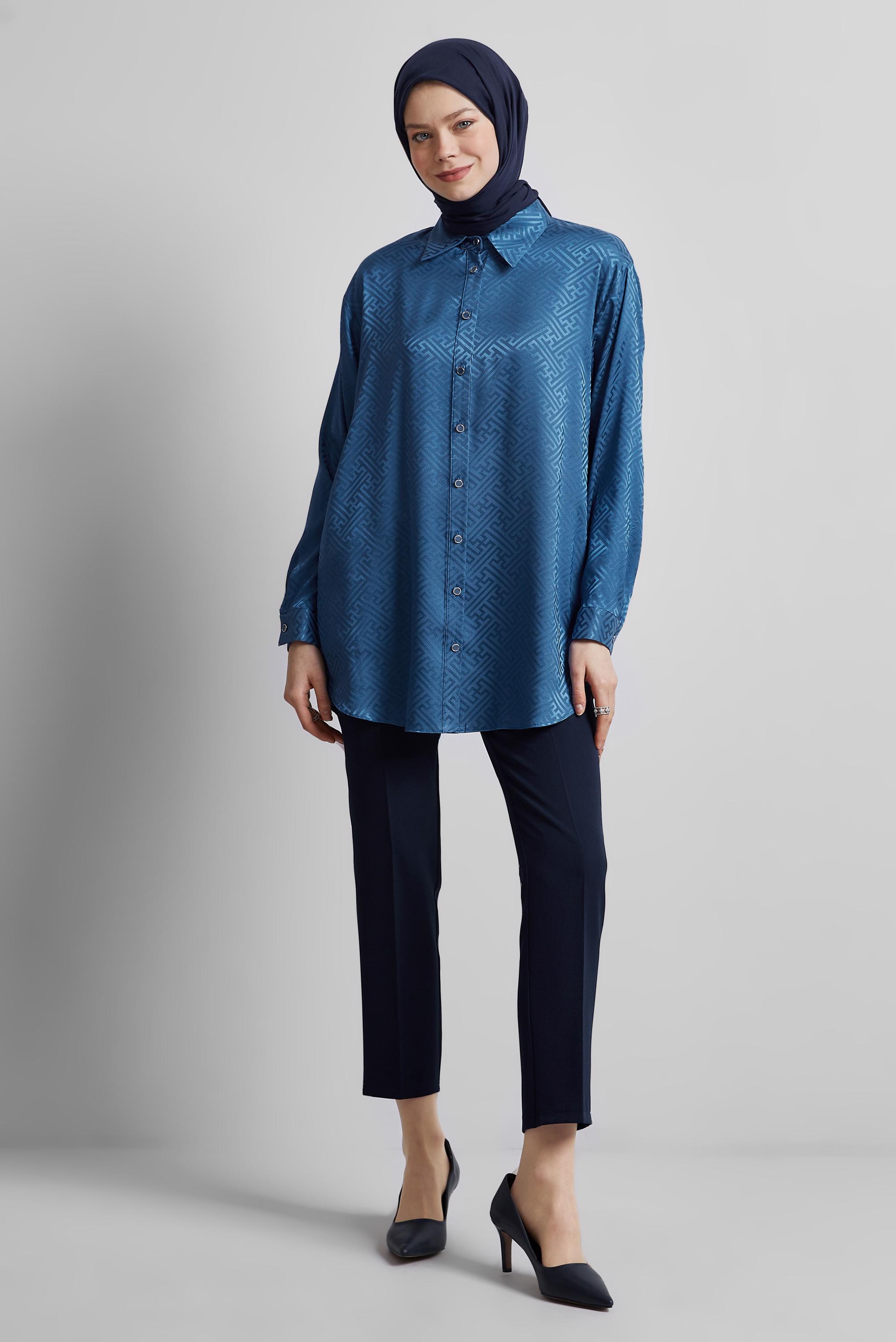 Tesettür giyim LACİVERT SATEN JAKAR TUNİK 45375
