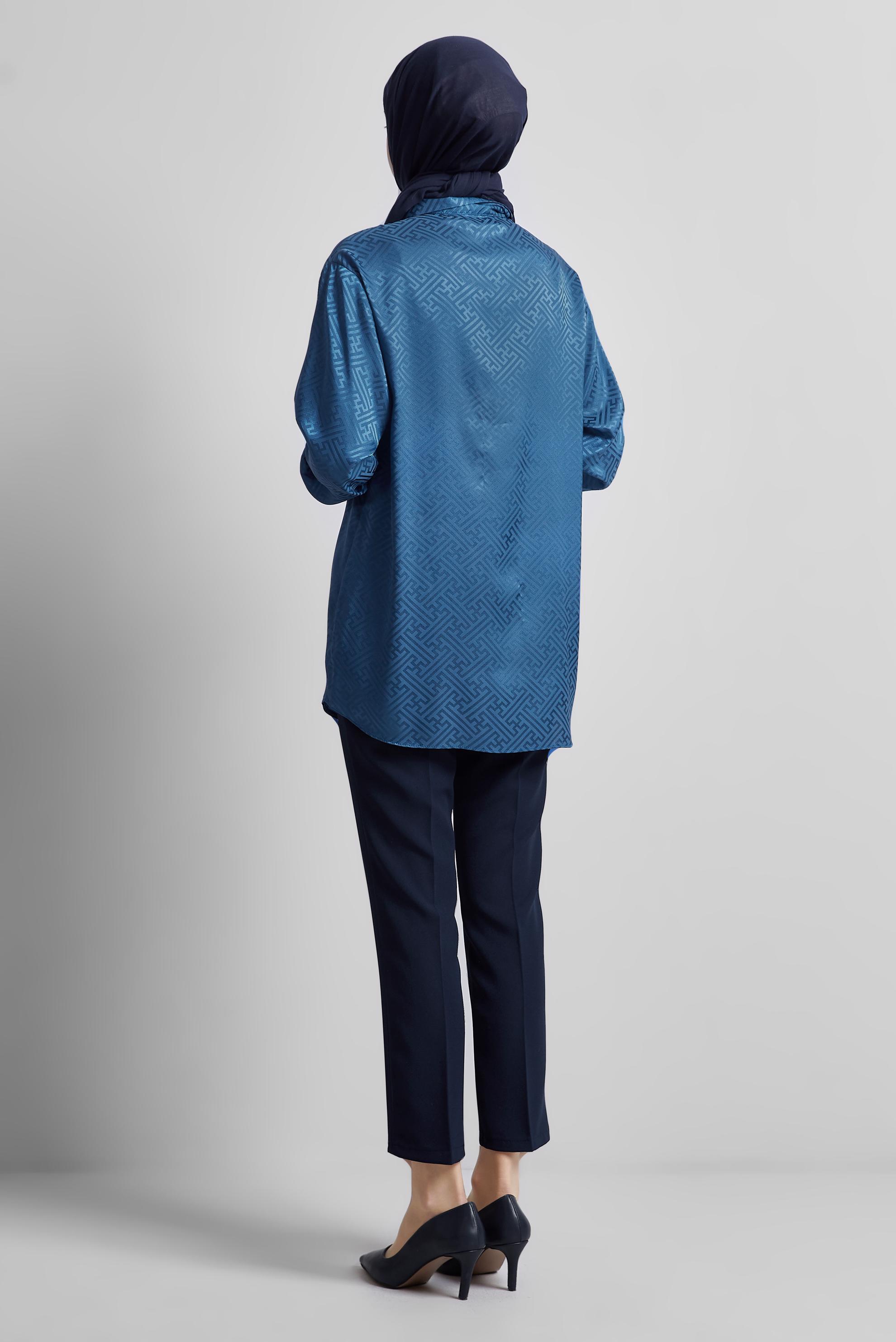 Tesettür giyim LACİVERT SATEN JAKAR TUNİK 45375