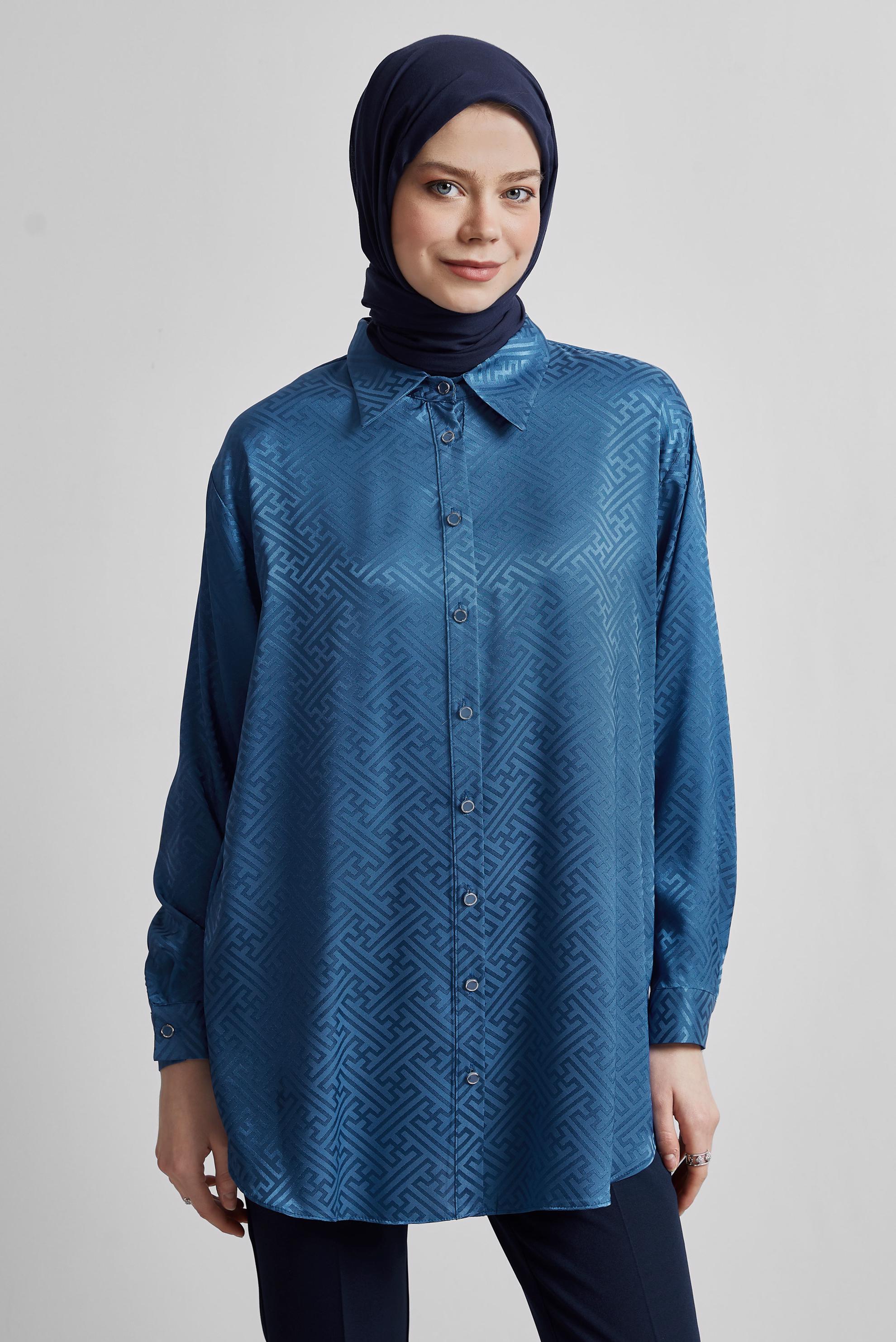 Tesettür giyim LACİVERT SATEN JAKAR TUNİK 45375