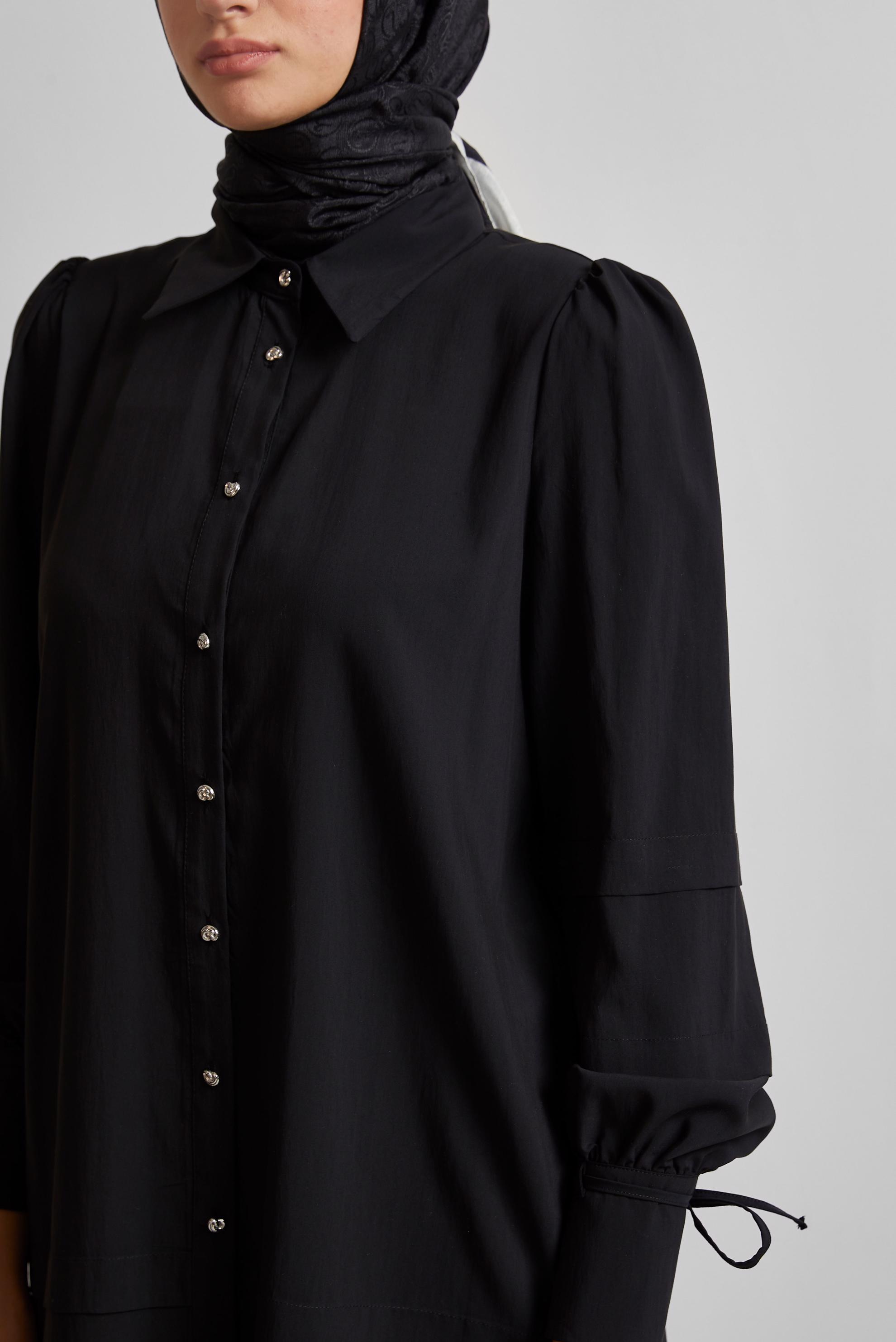 Tesettür giyim SİYAH GÖMLEK YAKA TUNİK 45379