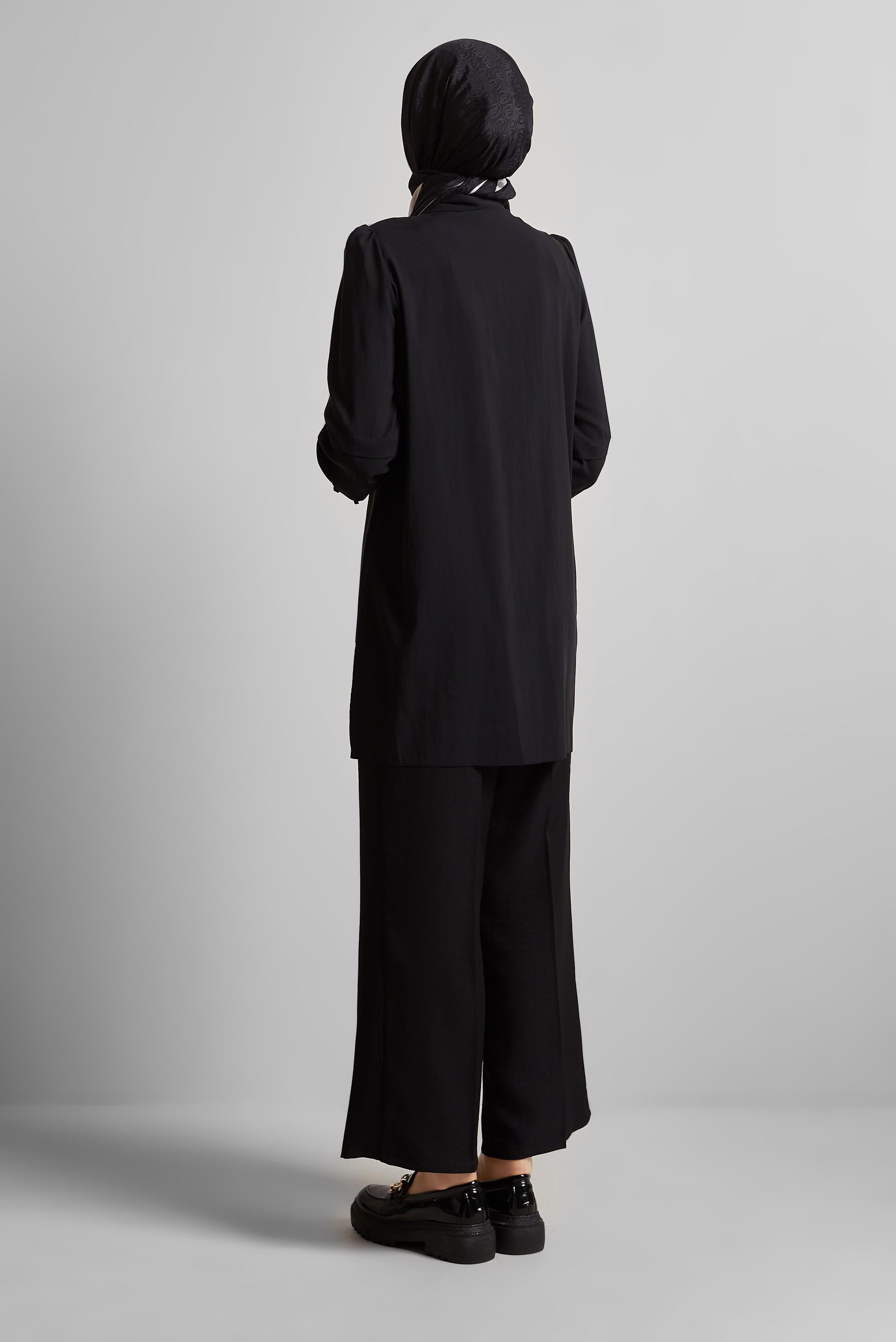 Tesettür giyim SİYAH GÖMLEK YAKA TUNİK 45379