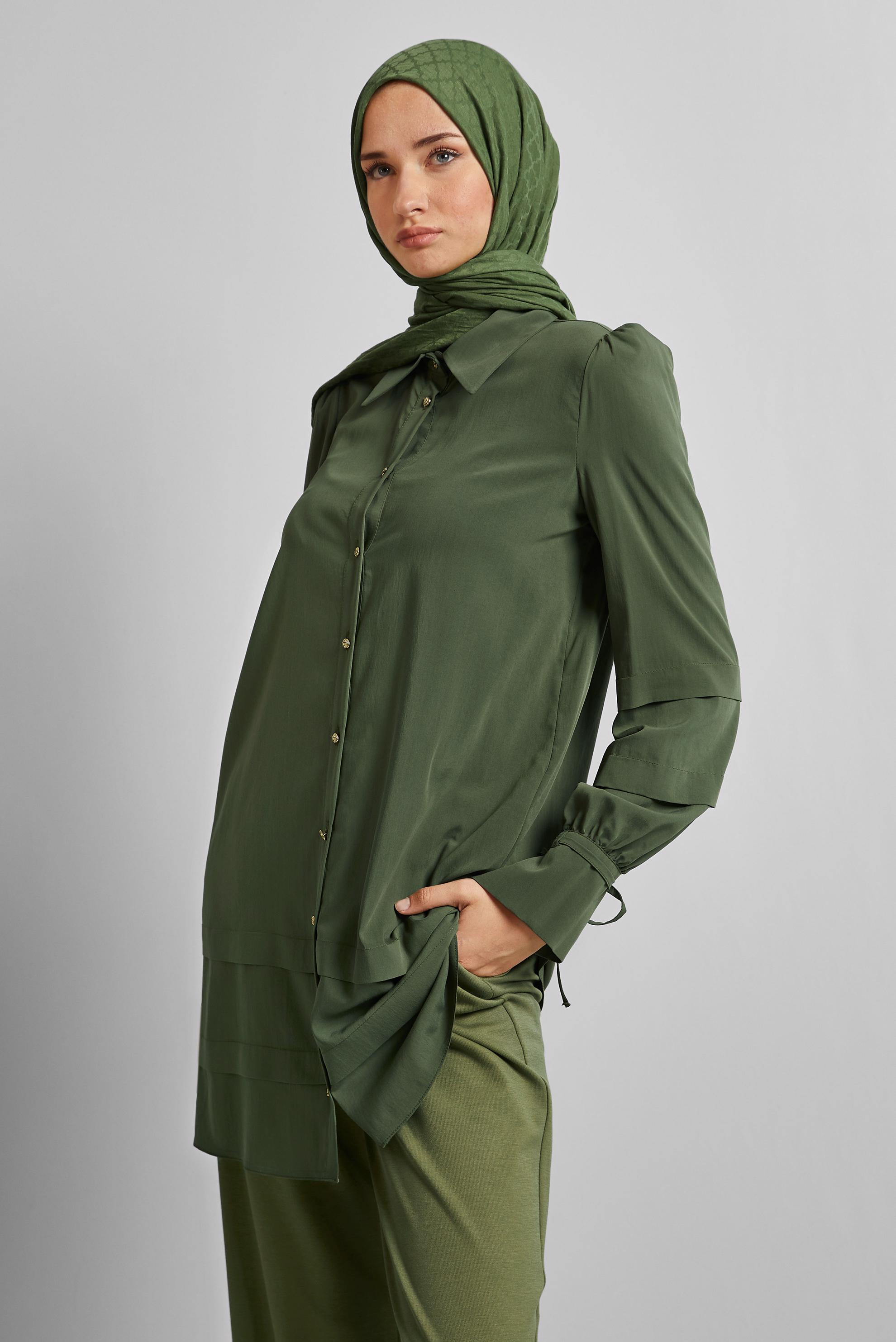 Tesettür giyim HAKİ GÖMLEK YAKA TUNİK 45379