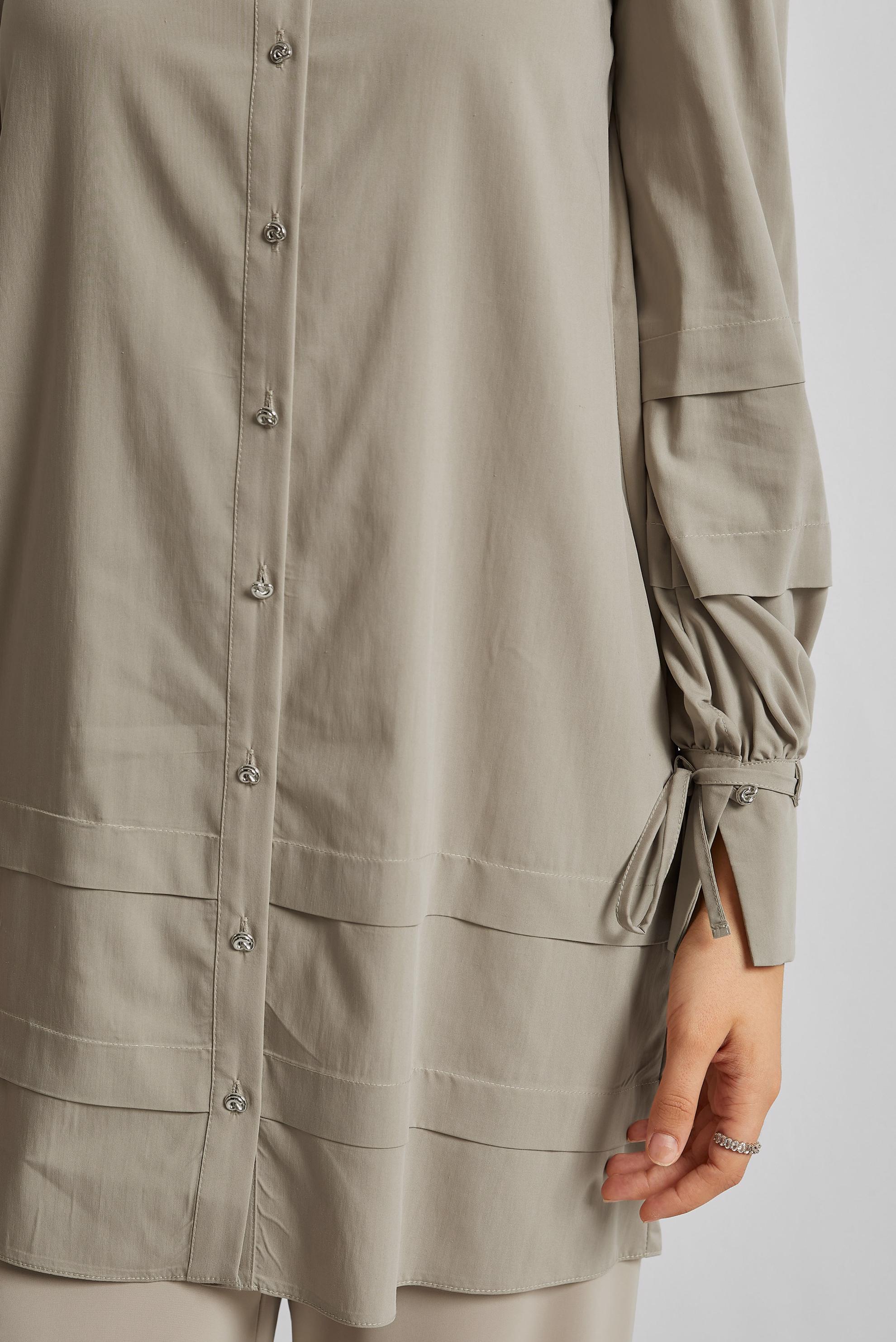 Tesettür giyim BEJ GÖMLEK YAKA TUNİK 45379