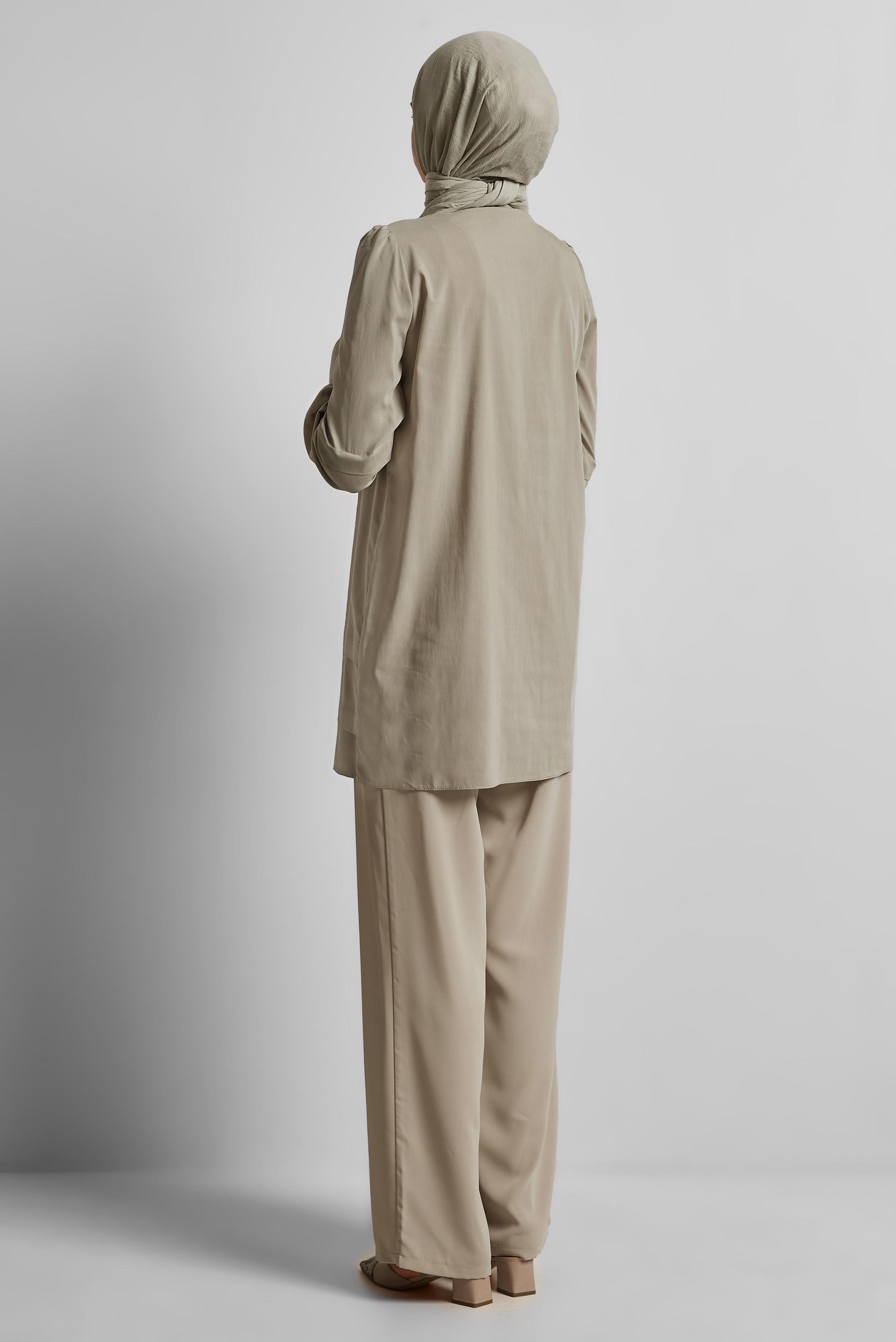 Tesettür giyim BEJ GÖMLEK YAKA TUNİK 45379