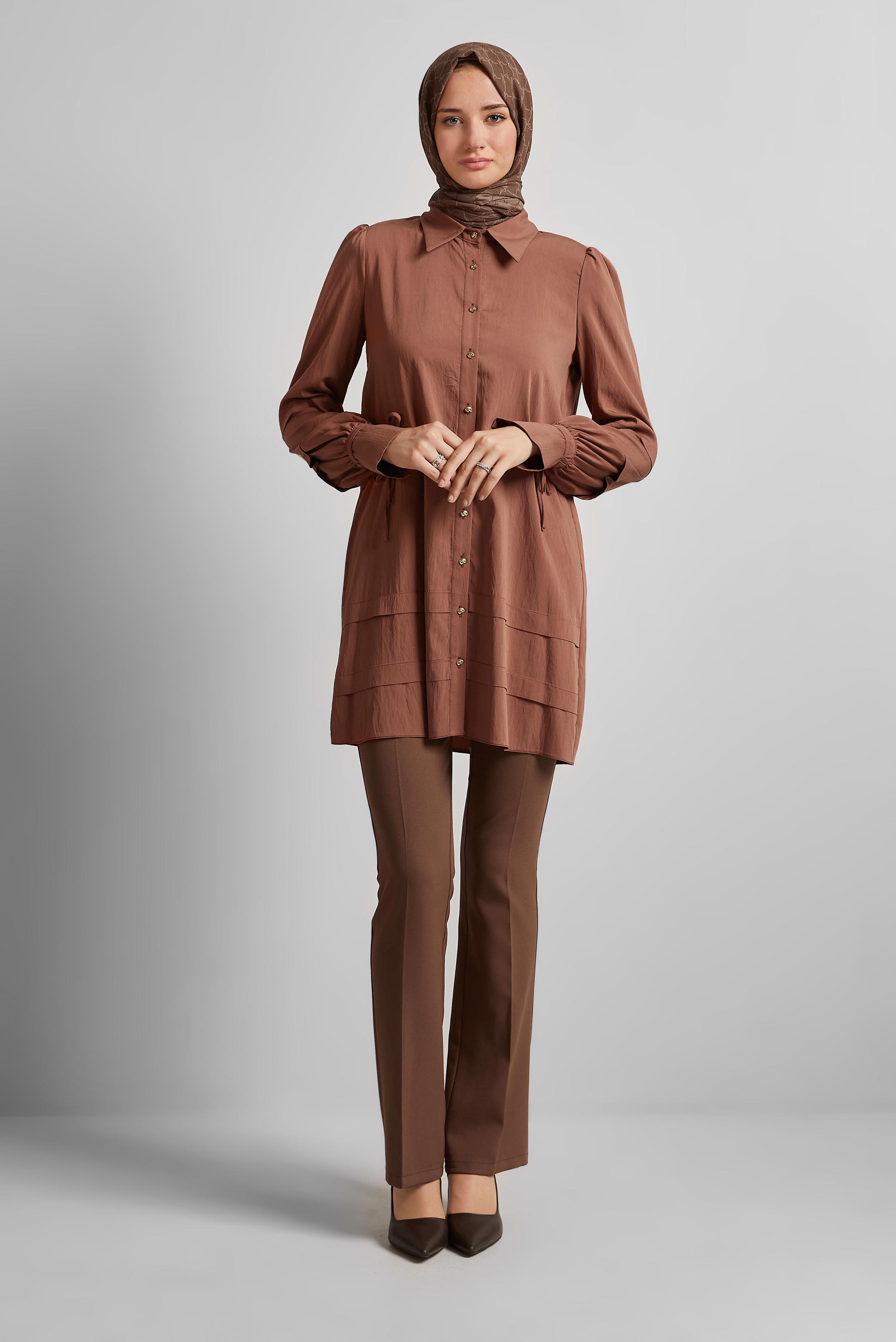 Tesettür giyim KAHVE GÖMLEK YAKA TUNİK 45379