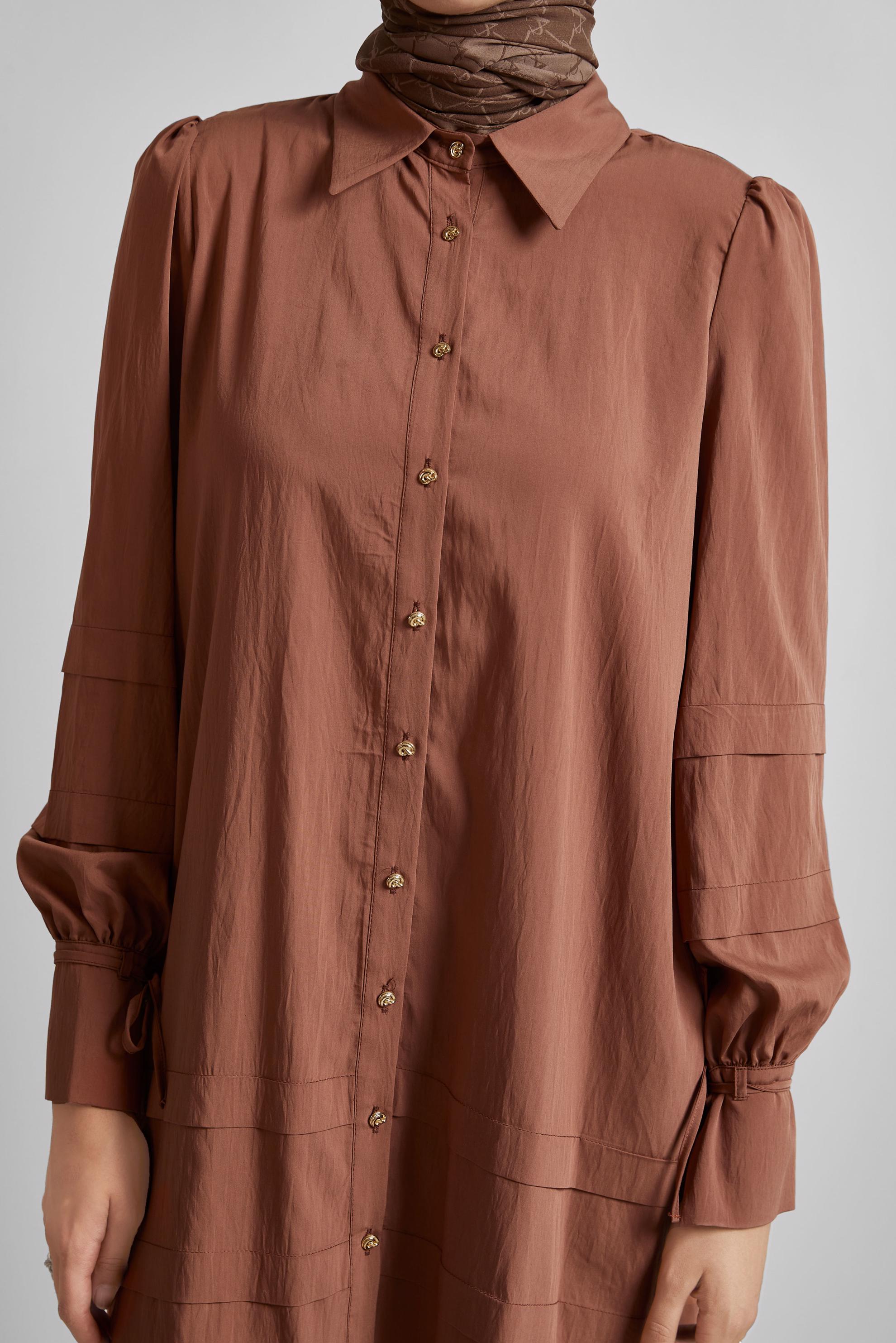 Tesettür giyim KAHVE GÖMLEK YAKA TUNİK 45379