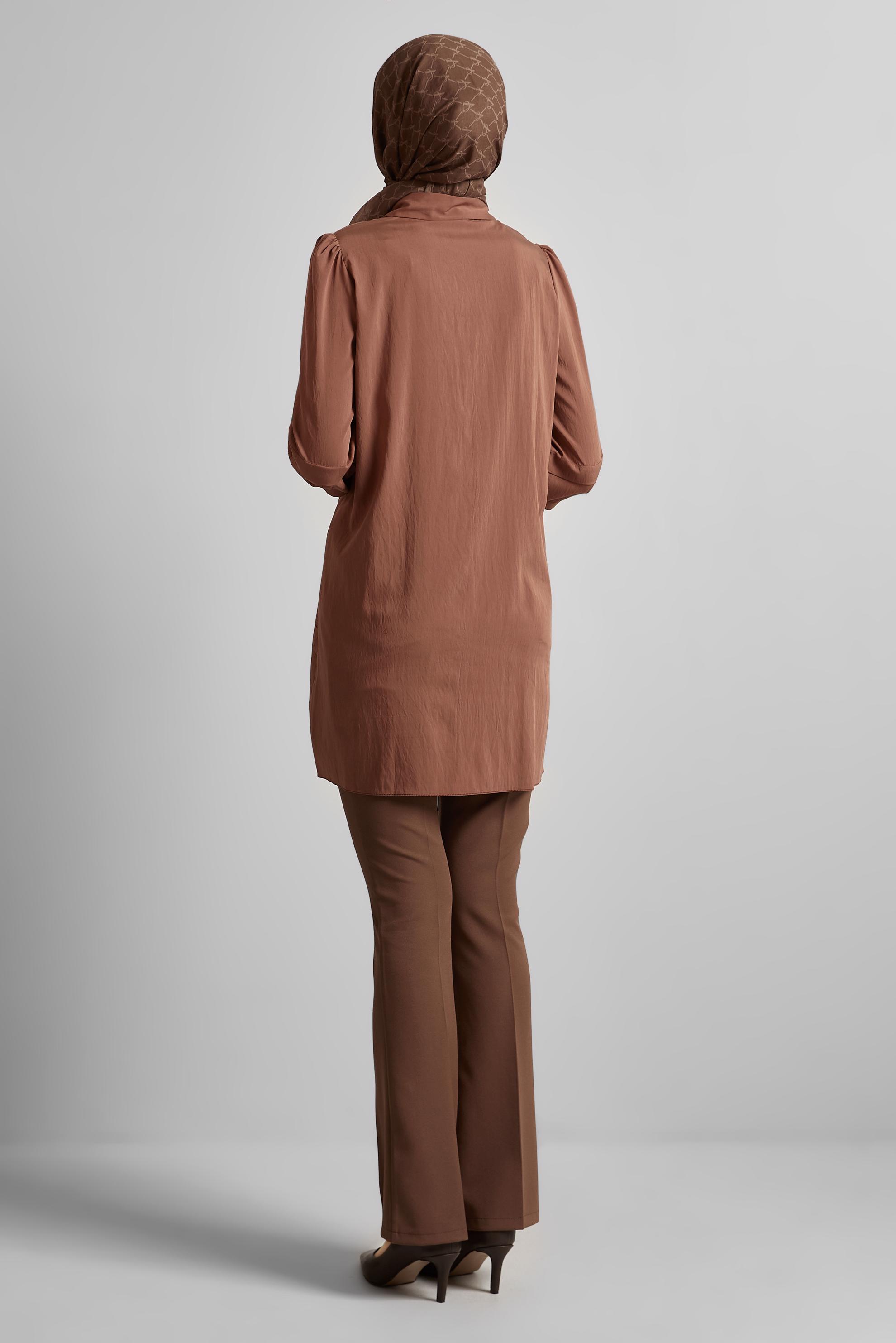 Tesettür giyim KAHVE GÖMLEK YAKA TUNİK 45379