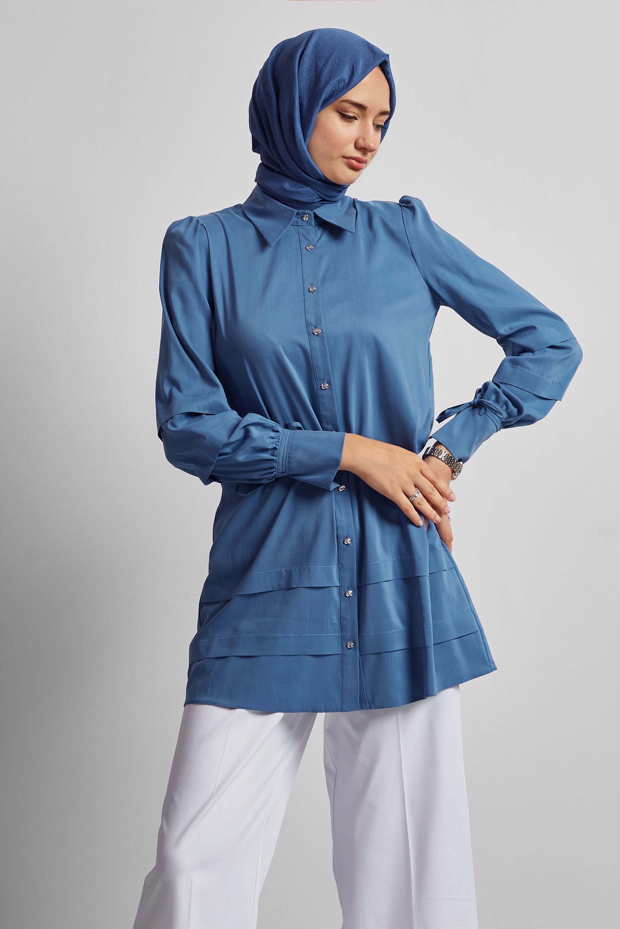 Tesettür giyim LACİVERT GÖMLEK YAKA TUNİK 45379