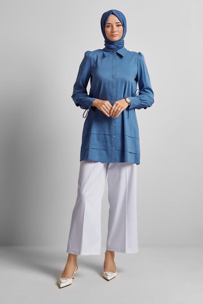 Hijab-Kleidung NAVY BLAU HEMDKRAGEN TUNIKA 45379 - ALVİNA