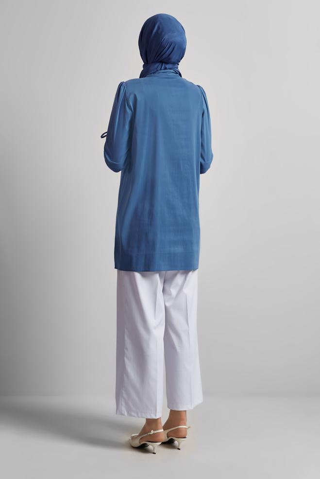 Hijab-Kleidung NAVY BLAU HEMDKRAGEN TUNIKA 45379 - ALVİNA