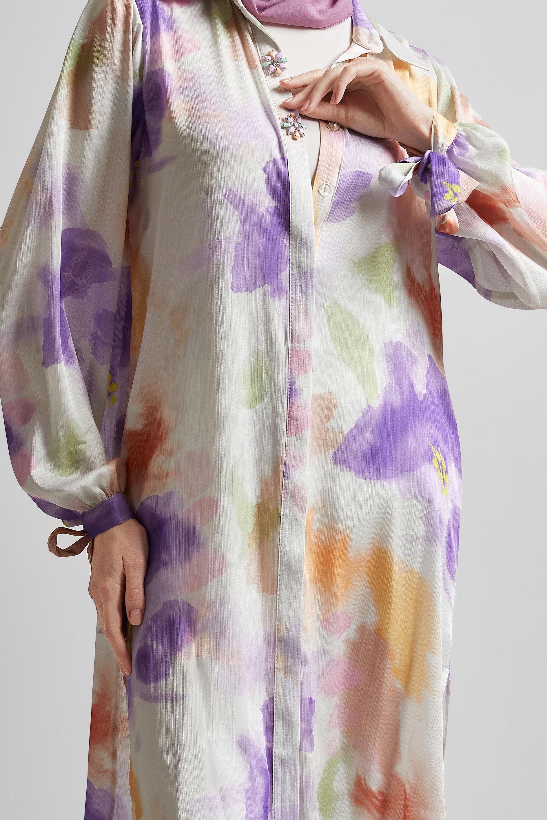 Tesettür giyim MOR DESENLİ PAMUKLU TUNİK 45399