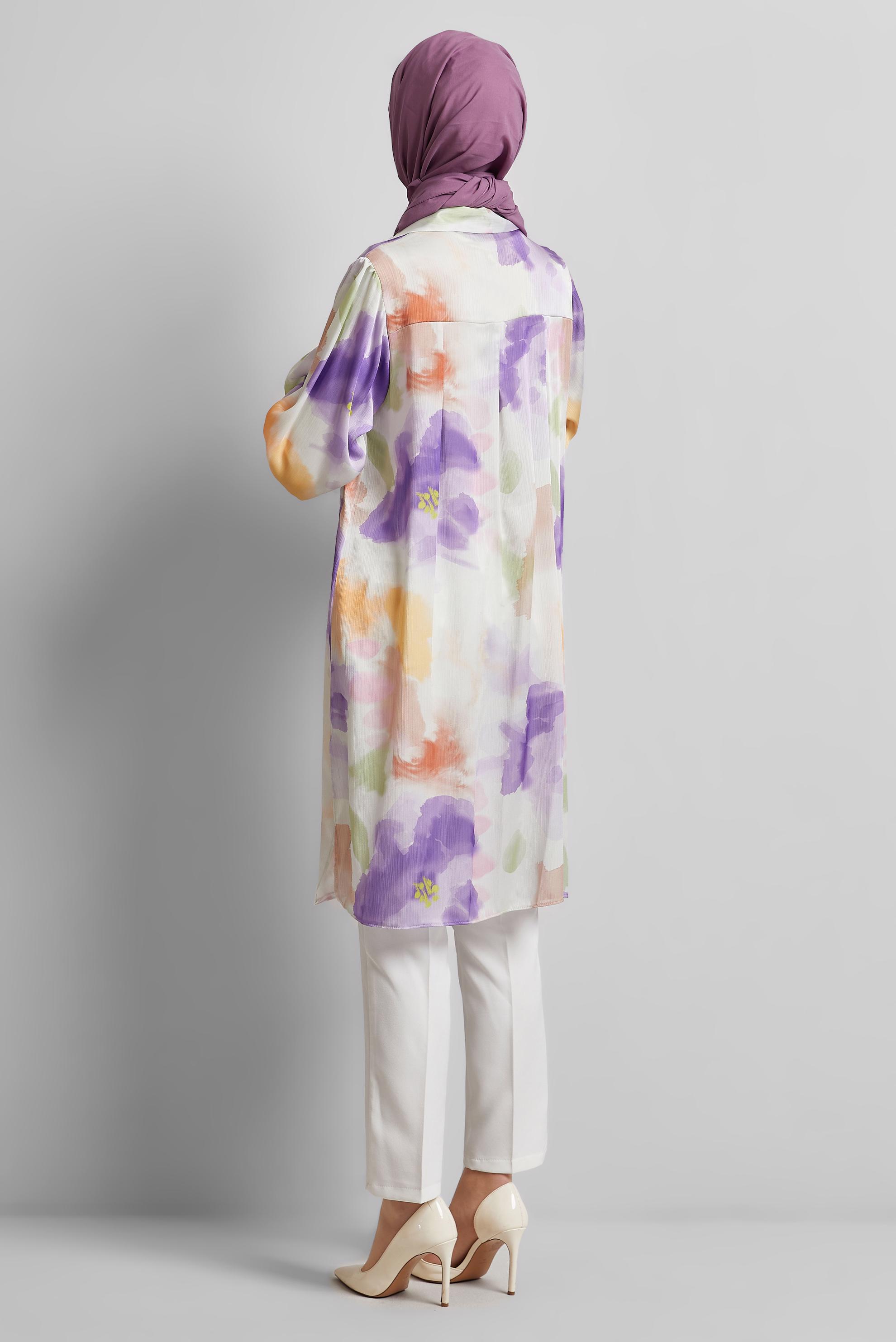 Tesettür giyim MOR DESENLİ PAMUKLU TUNİK 45399