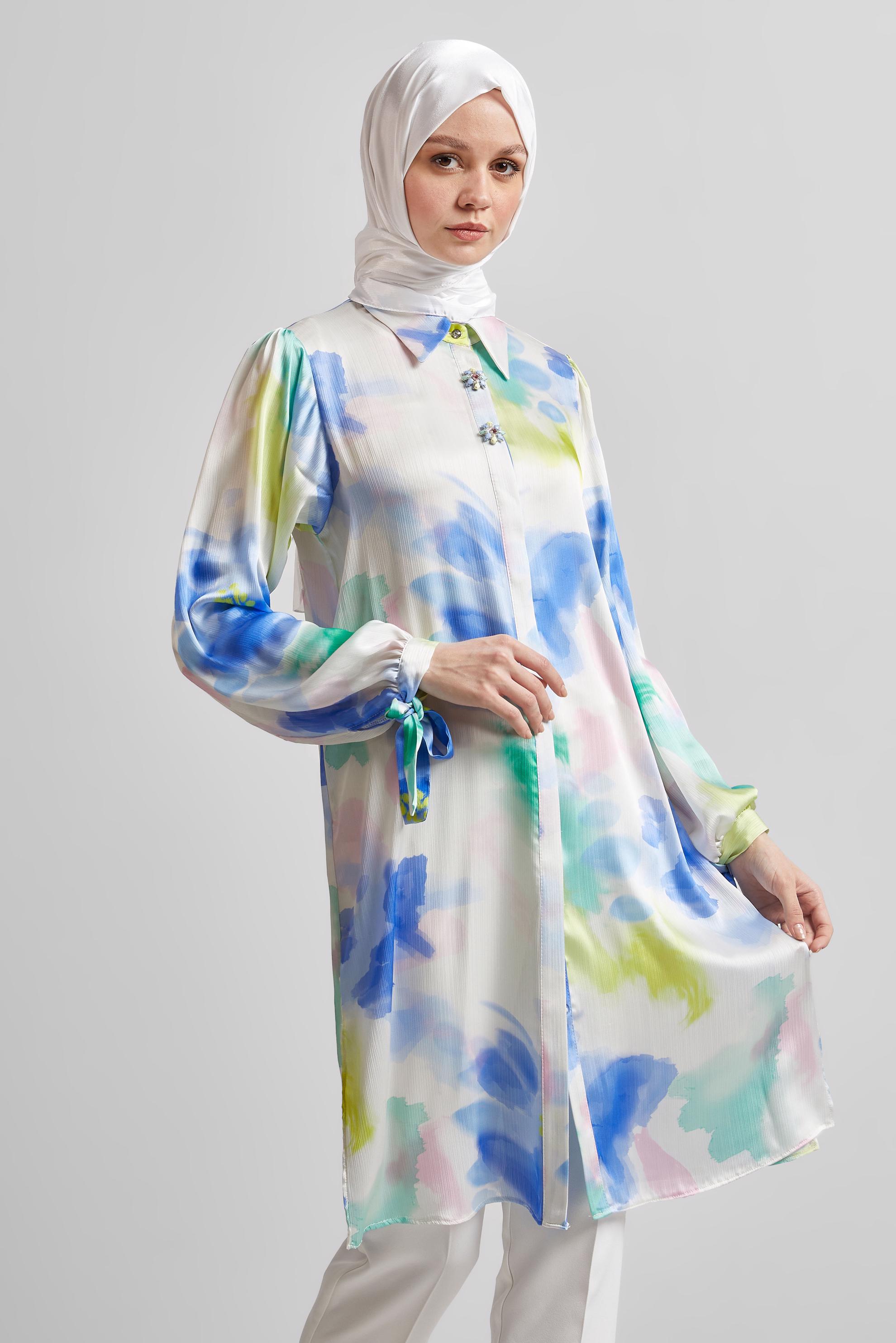 Tesettür giyim LACİVERT DESENLİ PAMUKLU TUNİK 45399