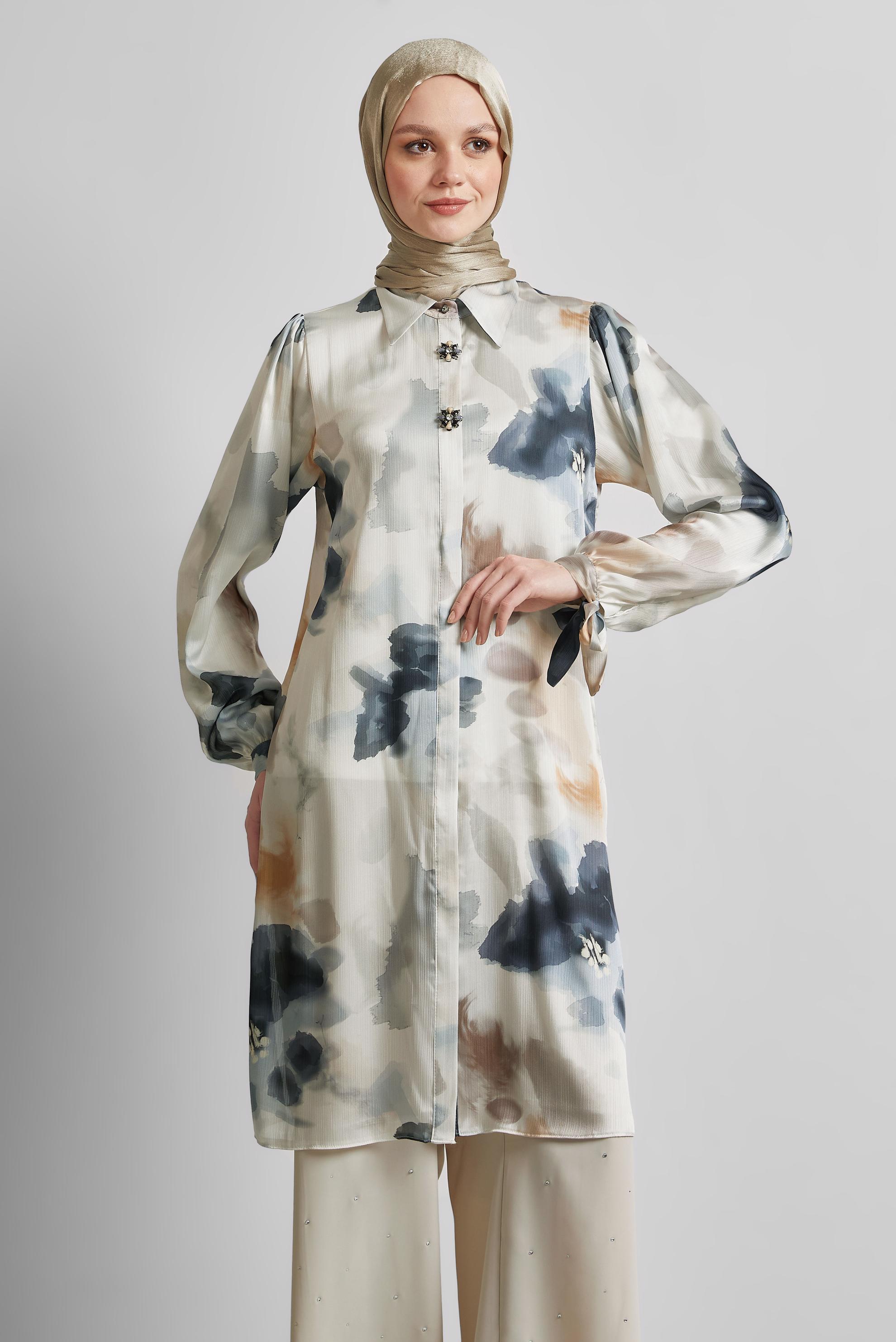 Tesettür giyim SİYAH DESENLİ PAMUKLU TUNİK 45399