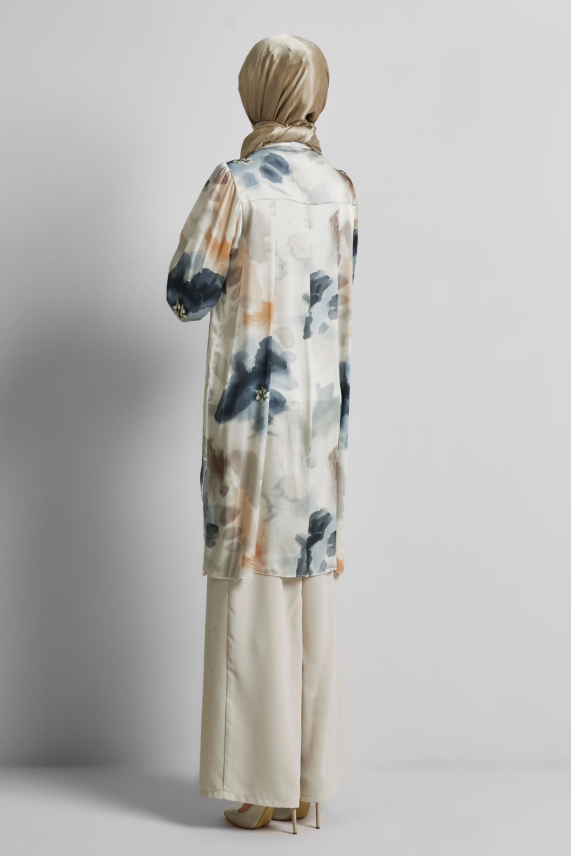 Tesettür giyim SİYAH DESENLİ PAMUKLU TUNİK 45399