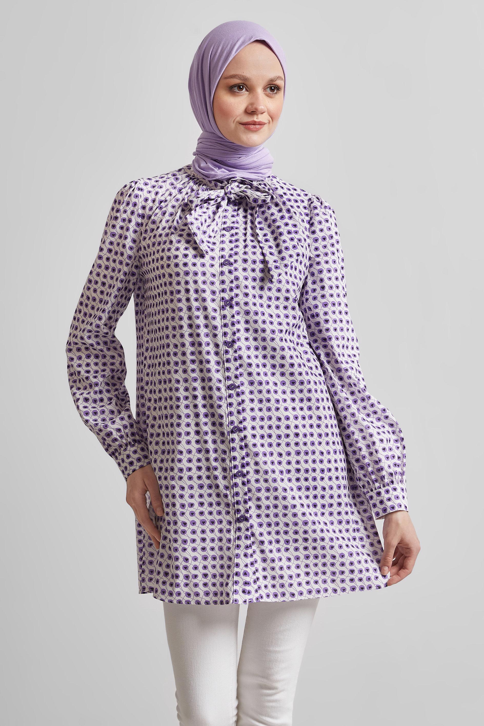 Tesettür giyim MOR DESENLİ TUNİK 45400