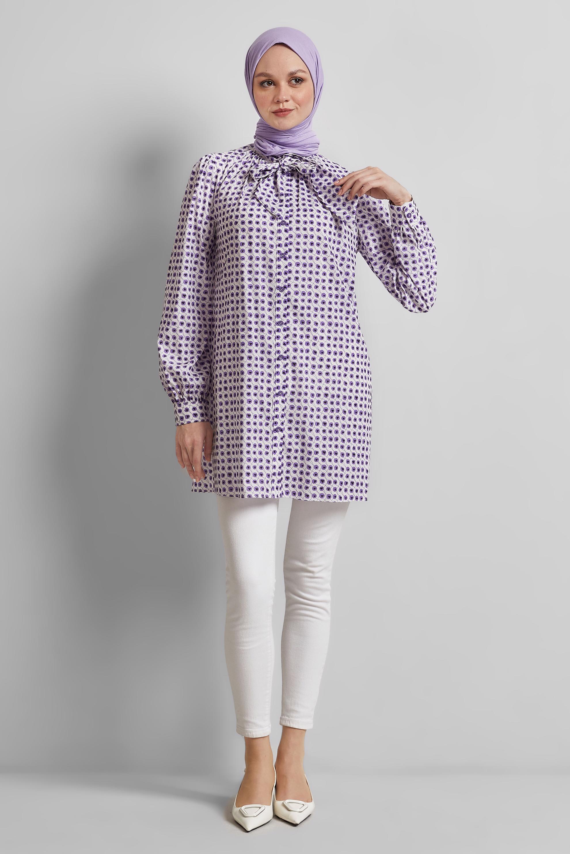 Tesettür giyim MOR DESENLİ TUNİK 45400