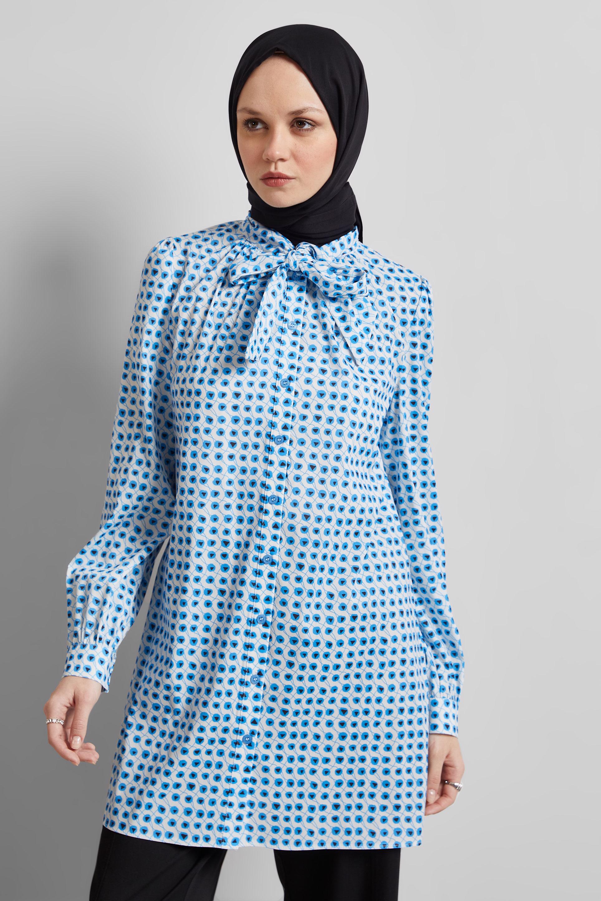 Tesettür giyim MAVİ DESENLİ TUNİK 45400