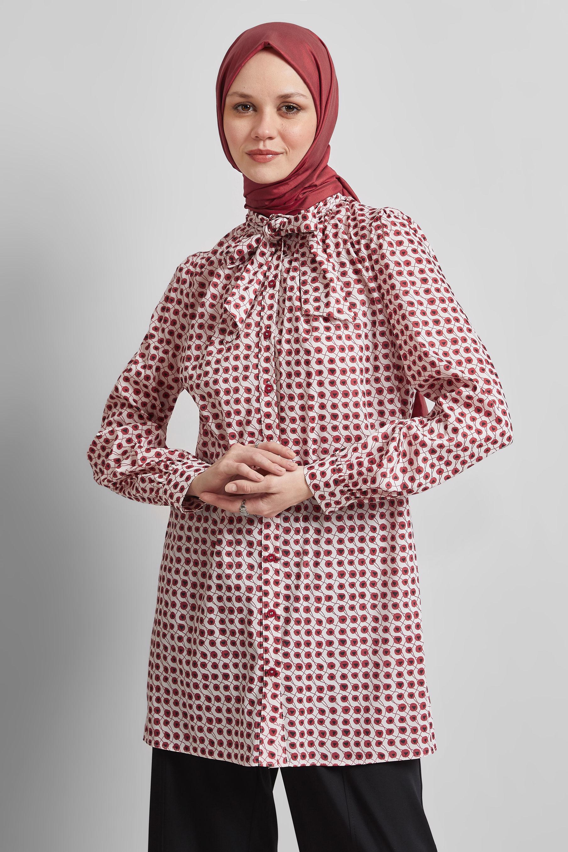 Tesettür giyim BORDO DESENLİ TUNİK 45400