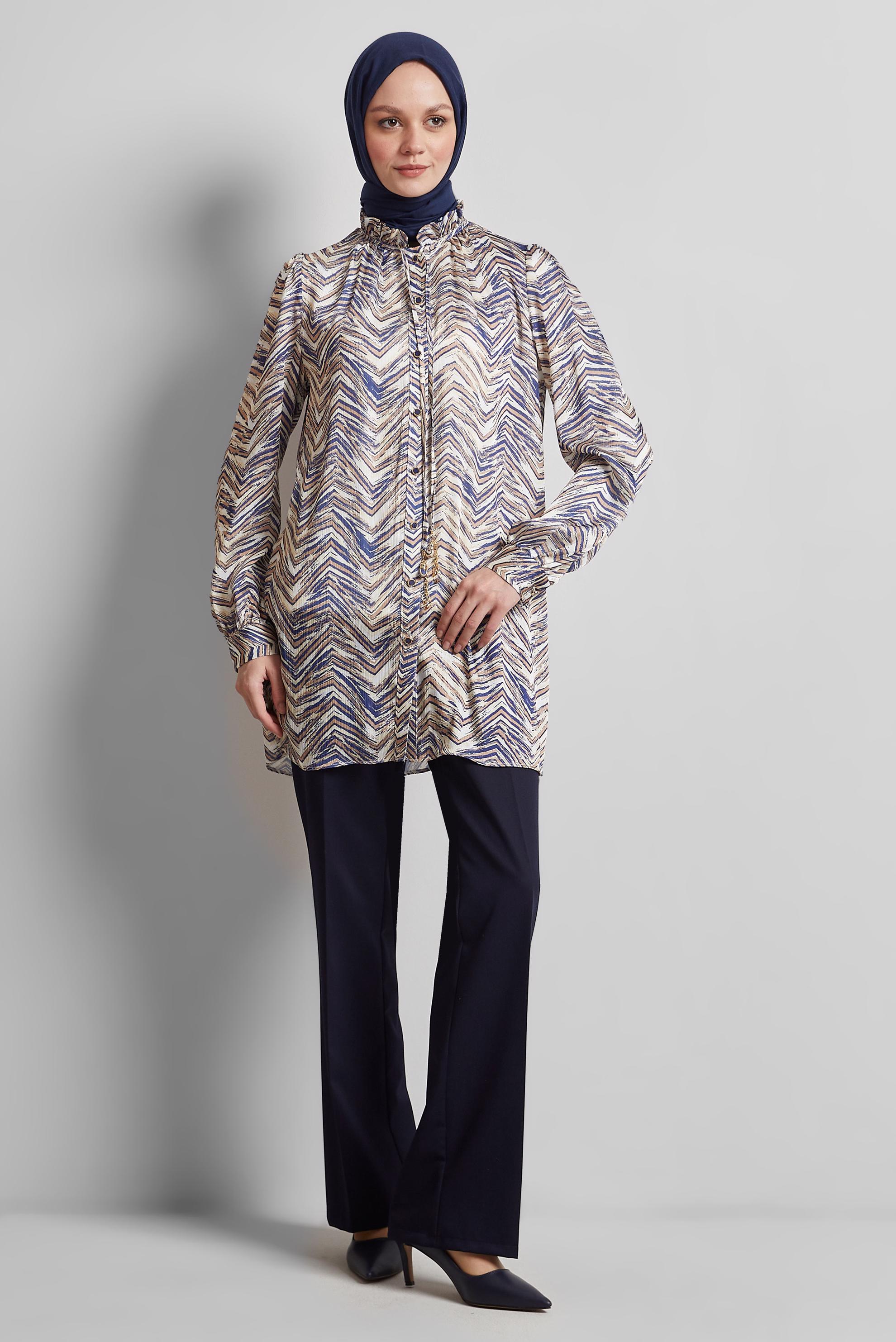 Tesettür giyim LACİVERT DESENLİ SATEN TUNİK 45401