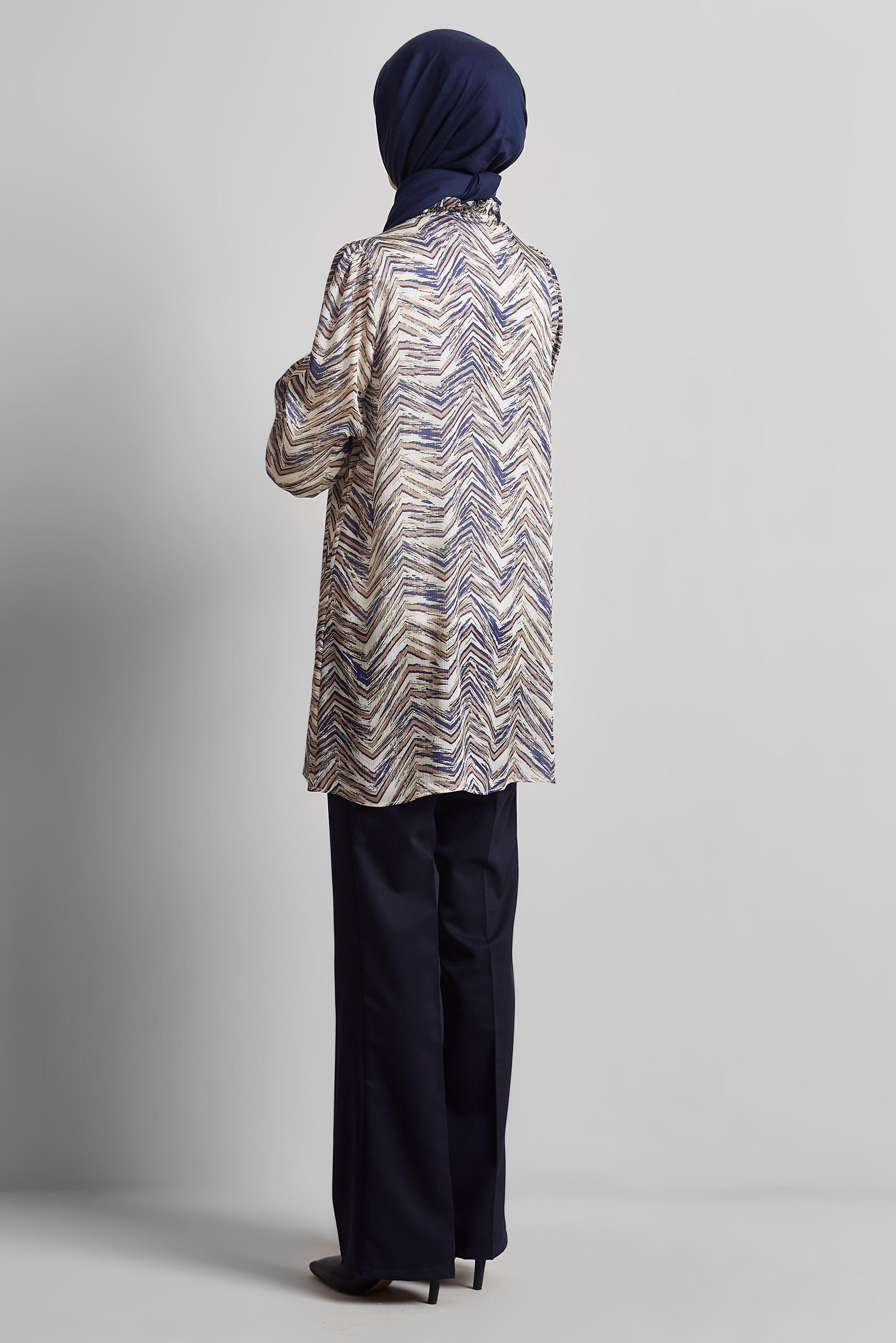 Tesettür giyim LACİVERT DESENLİ SATEN TUNİK 45401