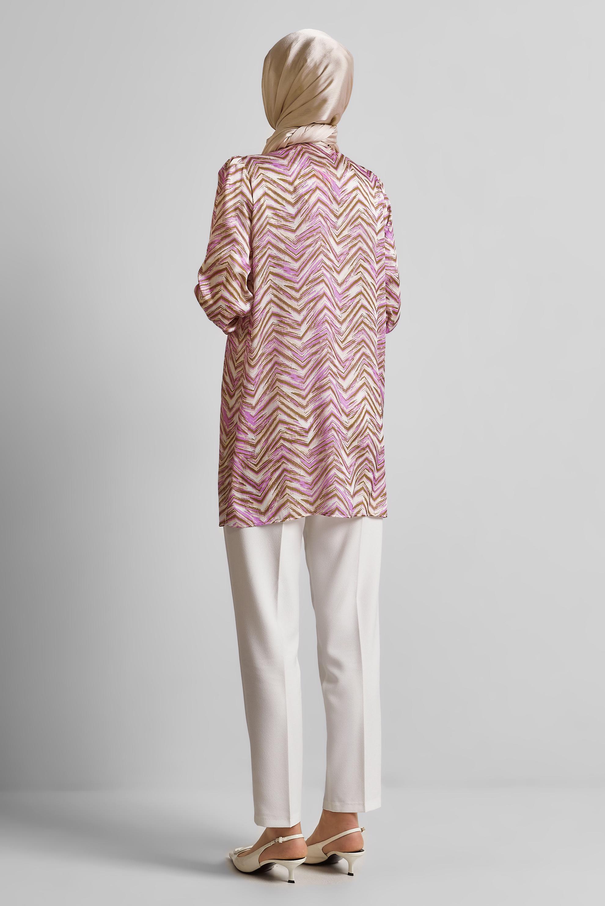 Tesettür giyim PEMBE DESENLİ SATEN TUNİK 45401