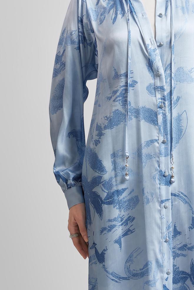 Tesettür giyim MAVİ SATEN GÖMLEK TUNİK 45403 - ALVİNA