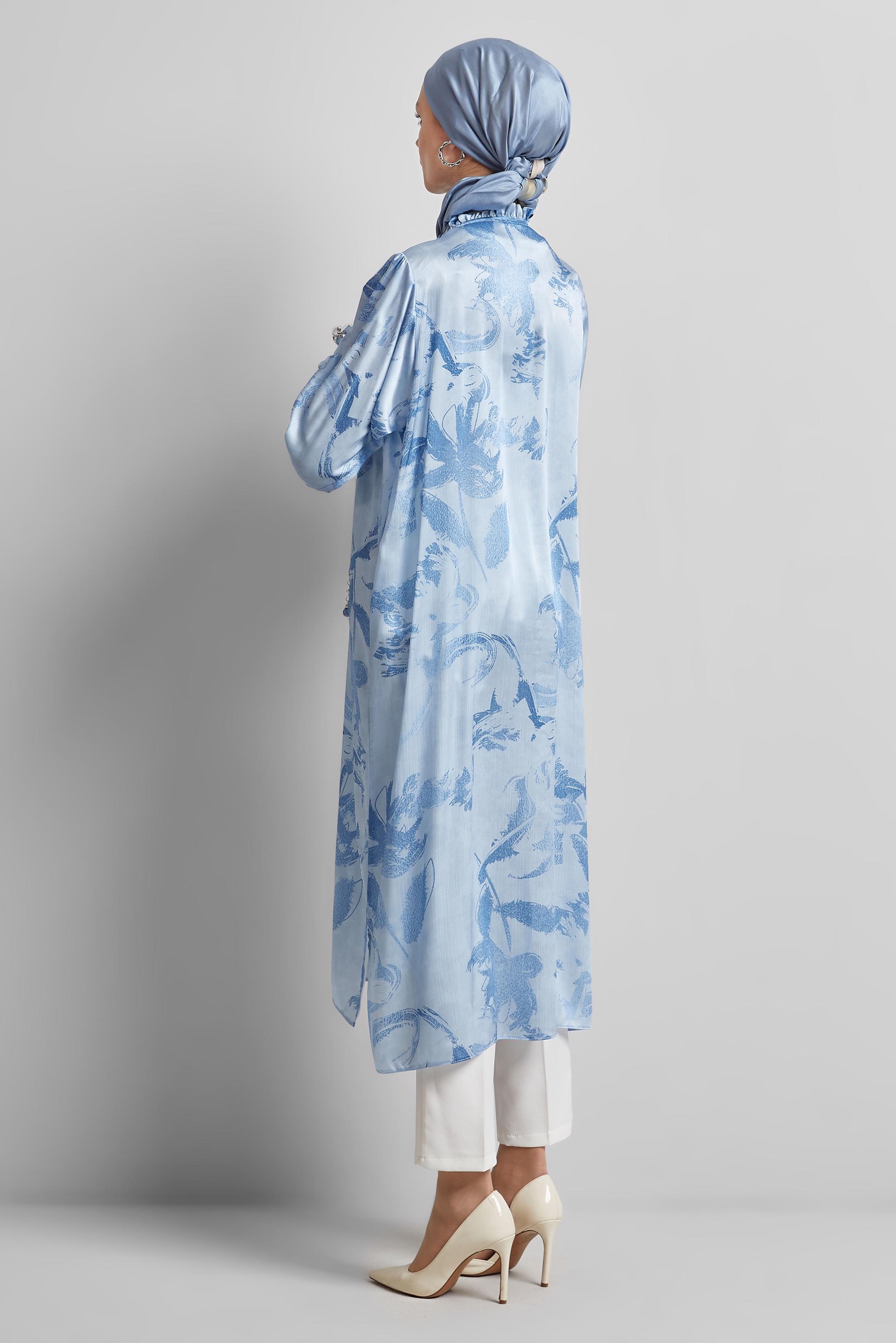 Tesettür giyim MAVİ SATEN GÖMLEK TUNİK 45403