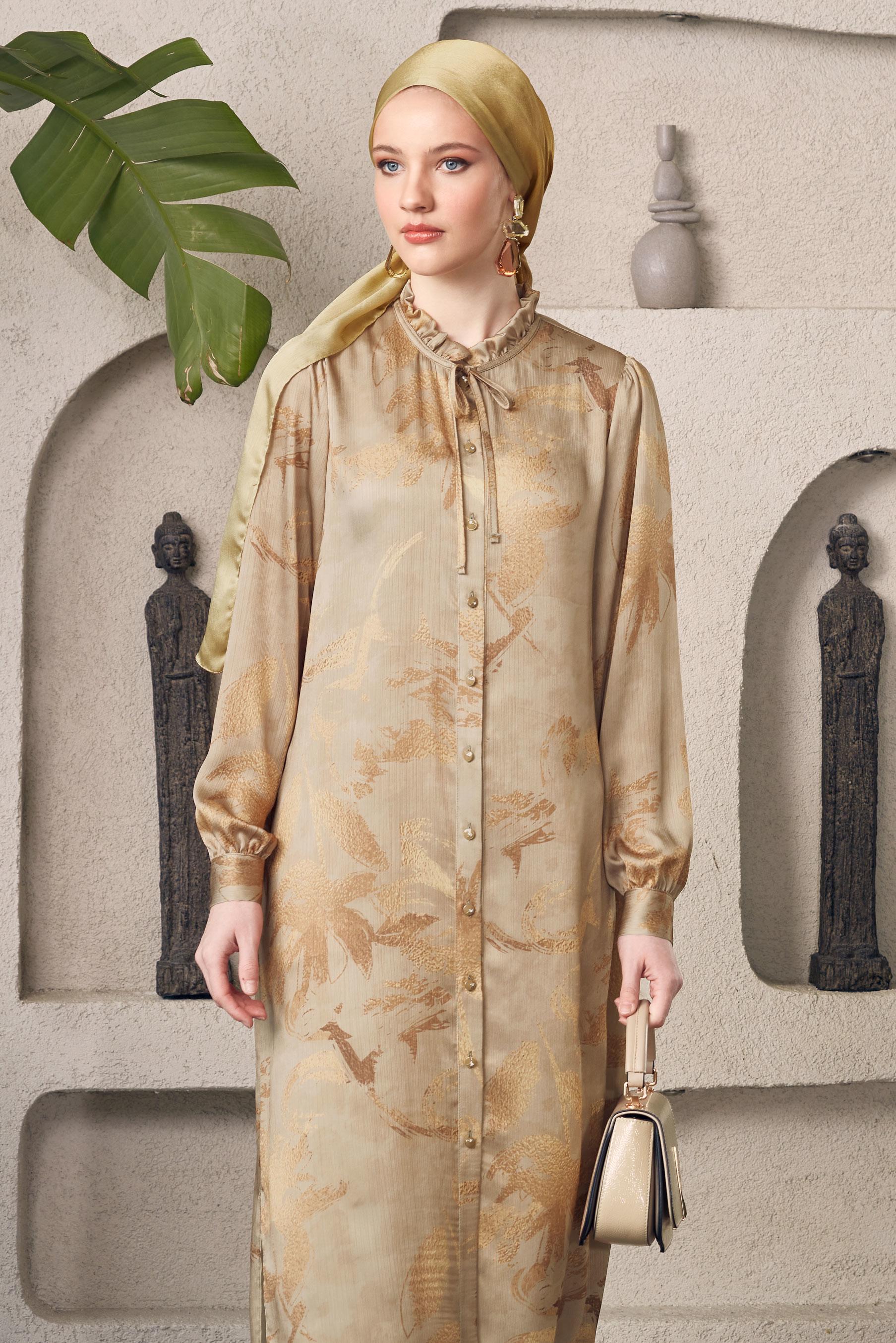 Tesettür giyim BAKIR / BRONZ SATEN GÖMLEK TUNİK 45403