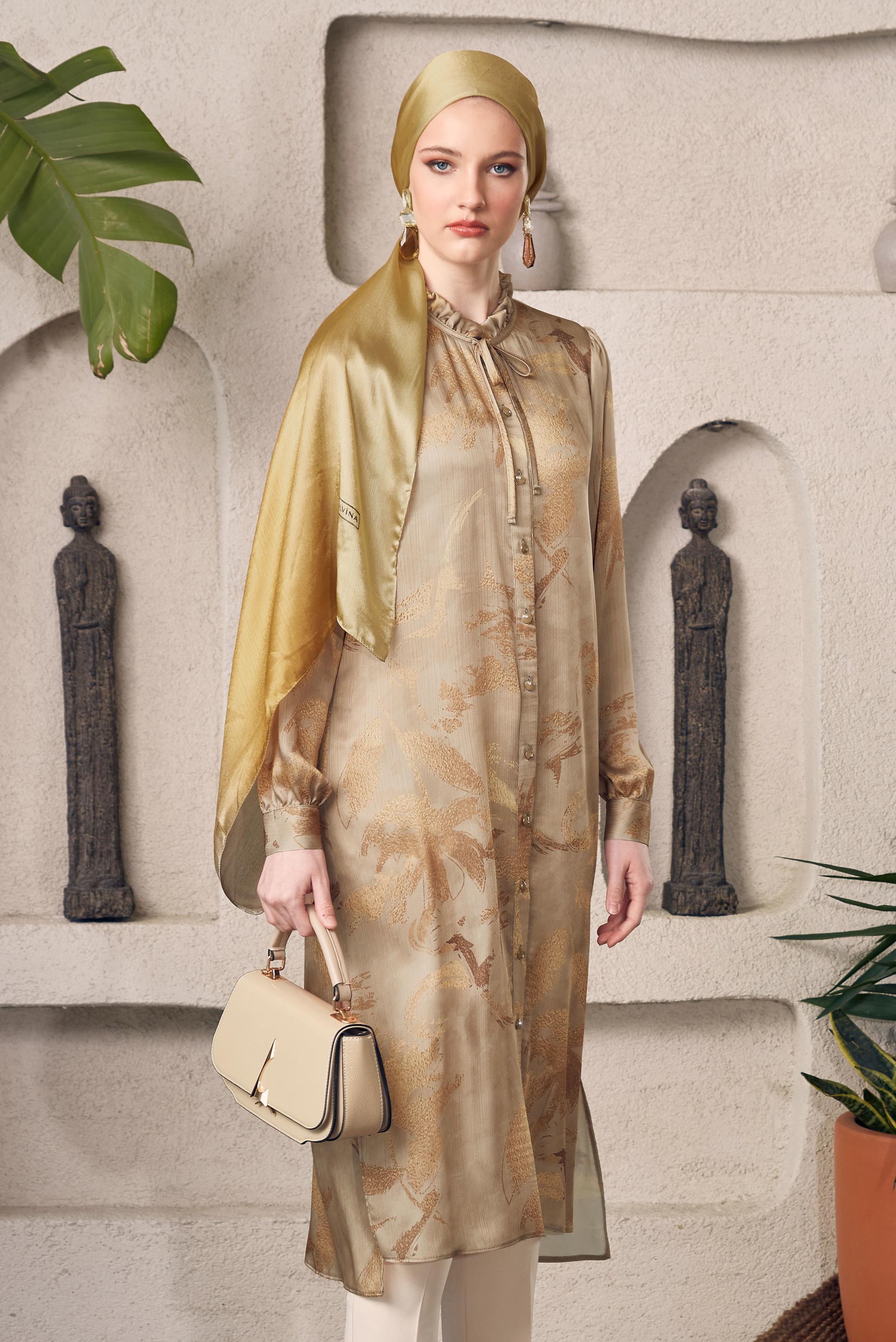 Tesettür giyim BAKIR / BRONZ SATEN GÖMLEK TUNİK 45403