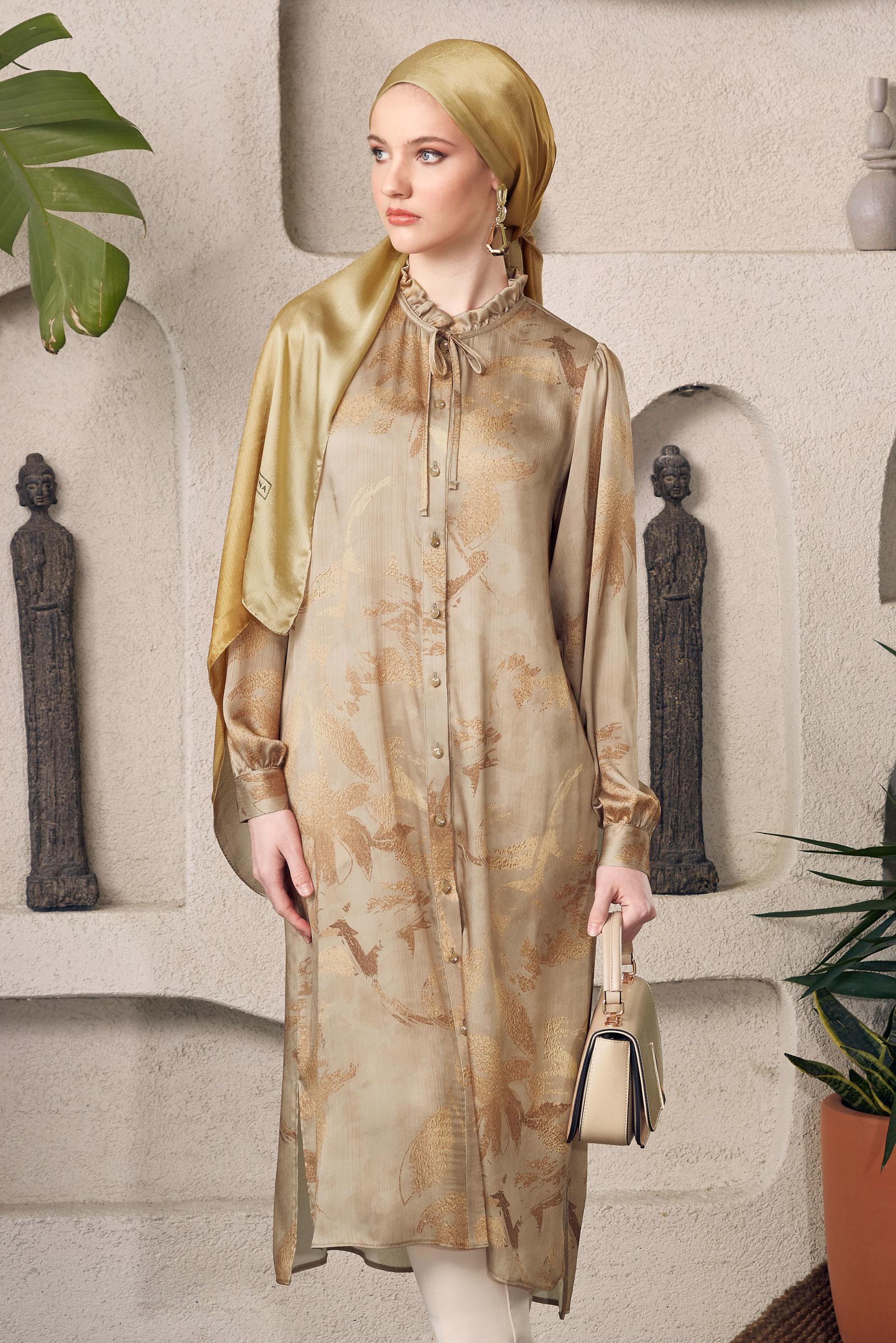 Tesettür giyim BAKIR / BRONZ SATEN GÖMLEK TUNİK 45403