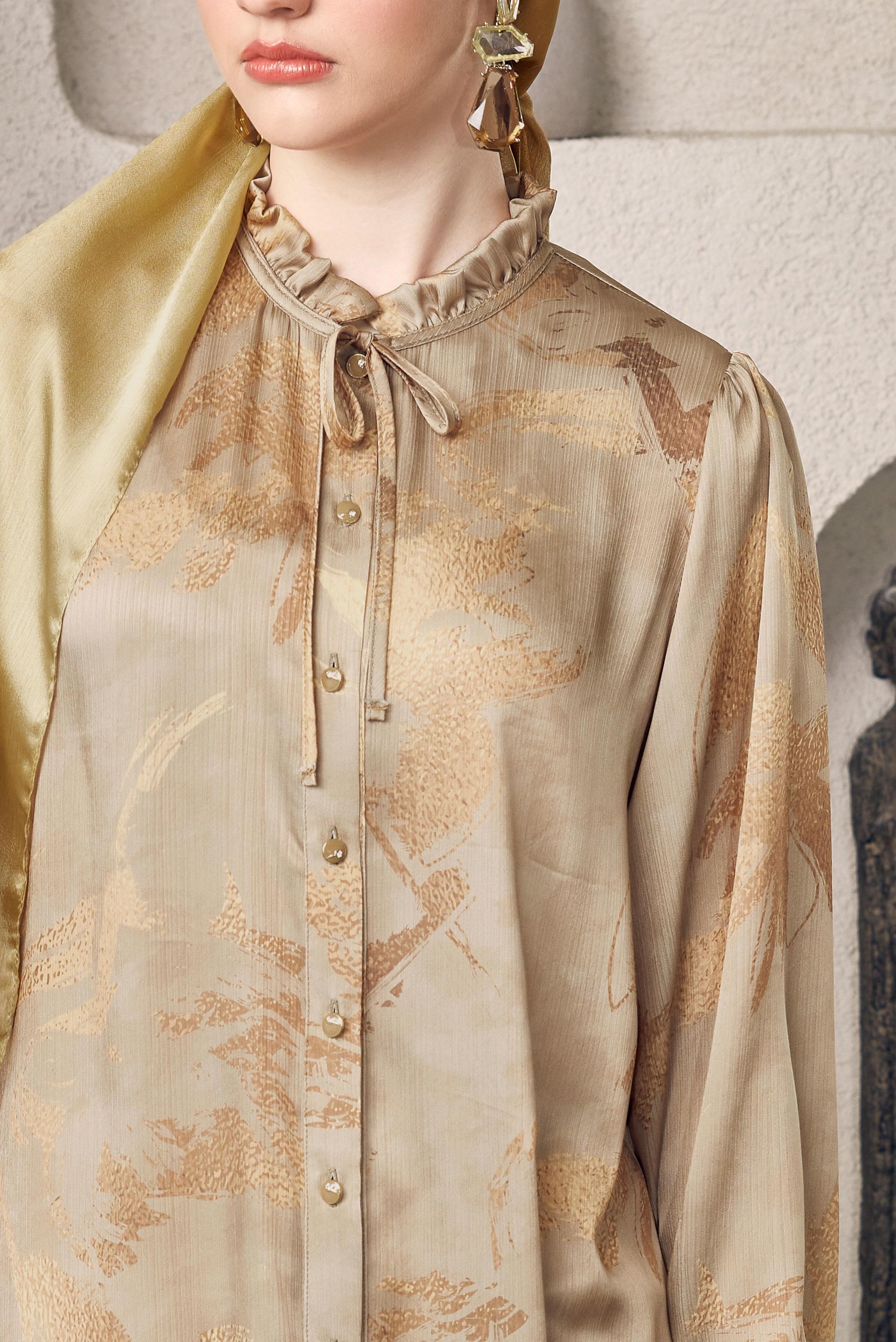 Tesettür giyim BAKIR / BRONZ SATEN GÖMLEK TUNİK 45403