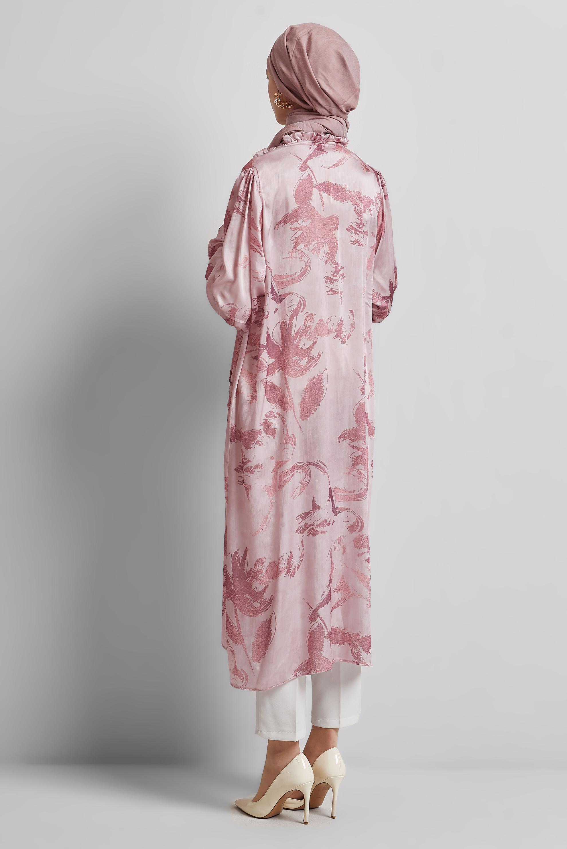 Tesettür giyim PEMBE SATEN GÖMLEK TUNİK 45403