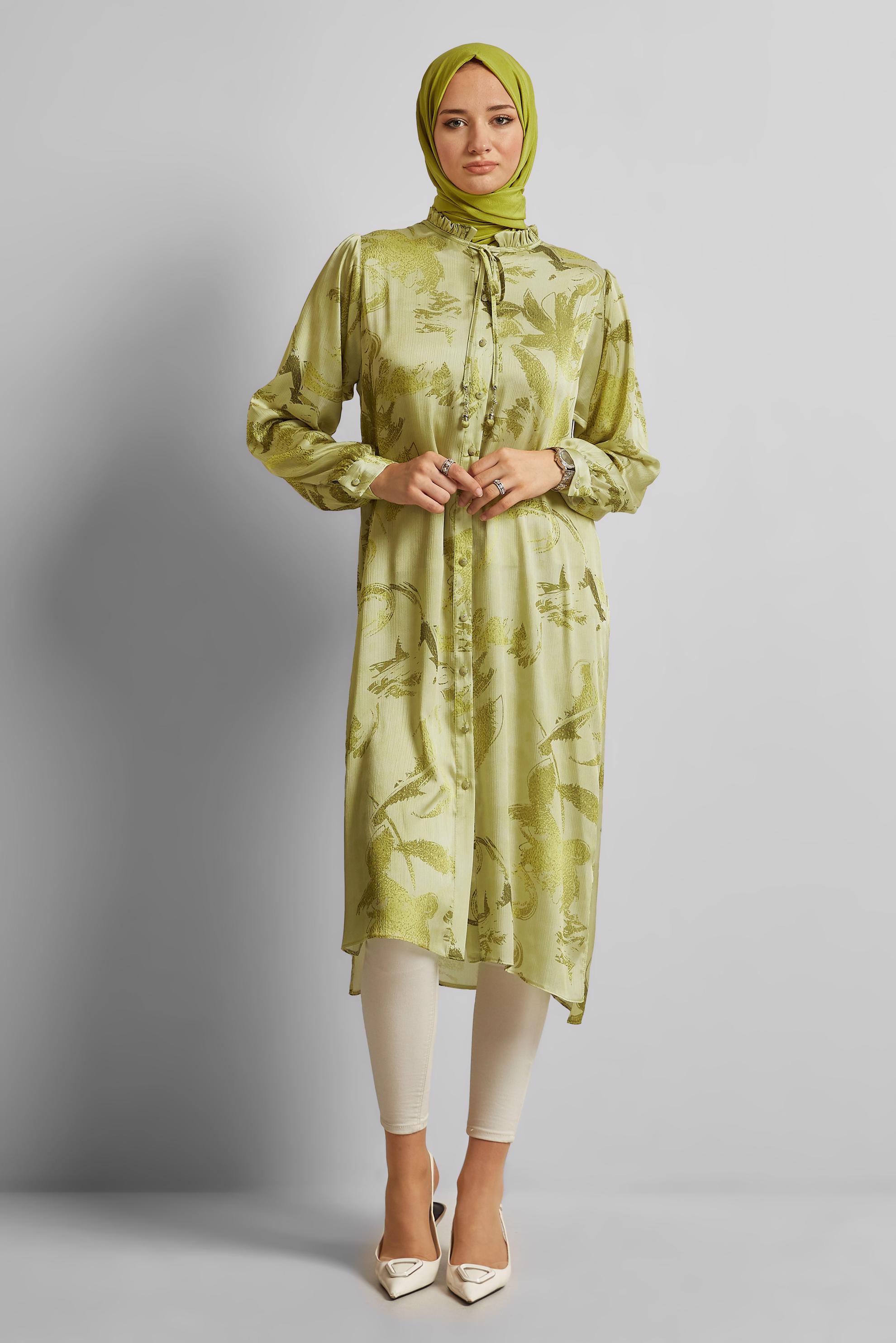 Vêtements hijab VERT TUNIQUE CHEMISE EN SATIN 45403