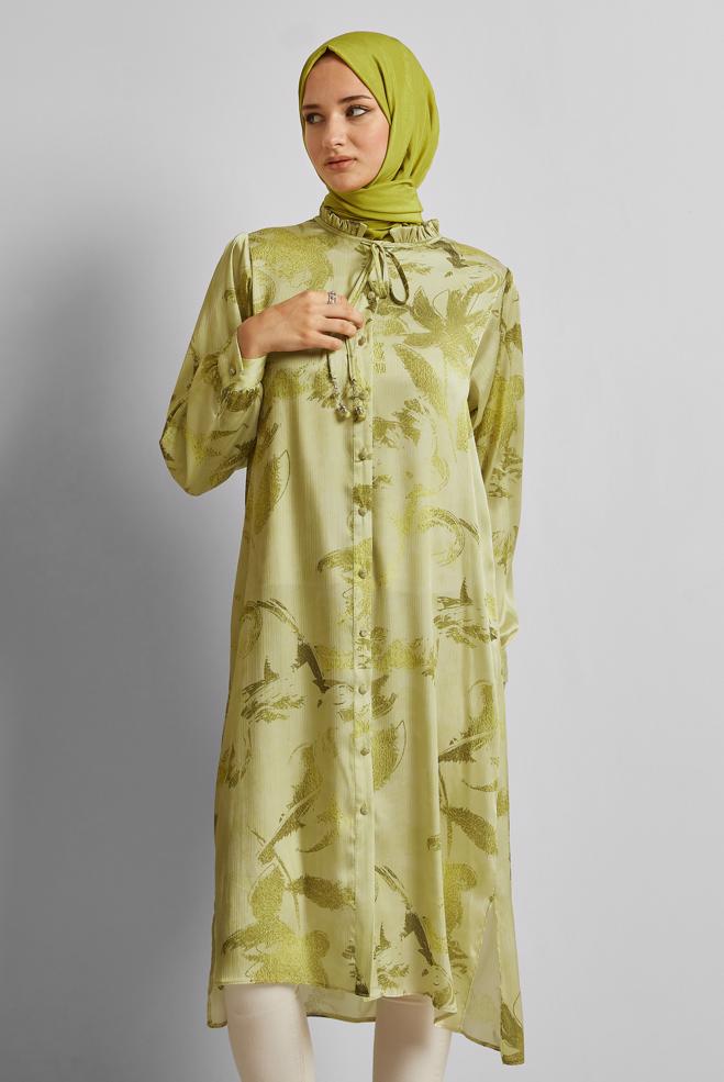 Vêtements hijab VERT TUNIQUE CHEMISE EN SATIN 45403 - ALVİNA
