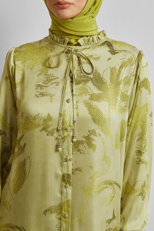 Vêtements hijab VERT TUNIQUE CHEMISE EN SATIN 45403 - ALVİNA