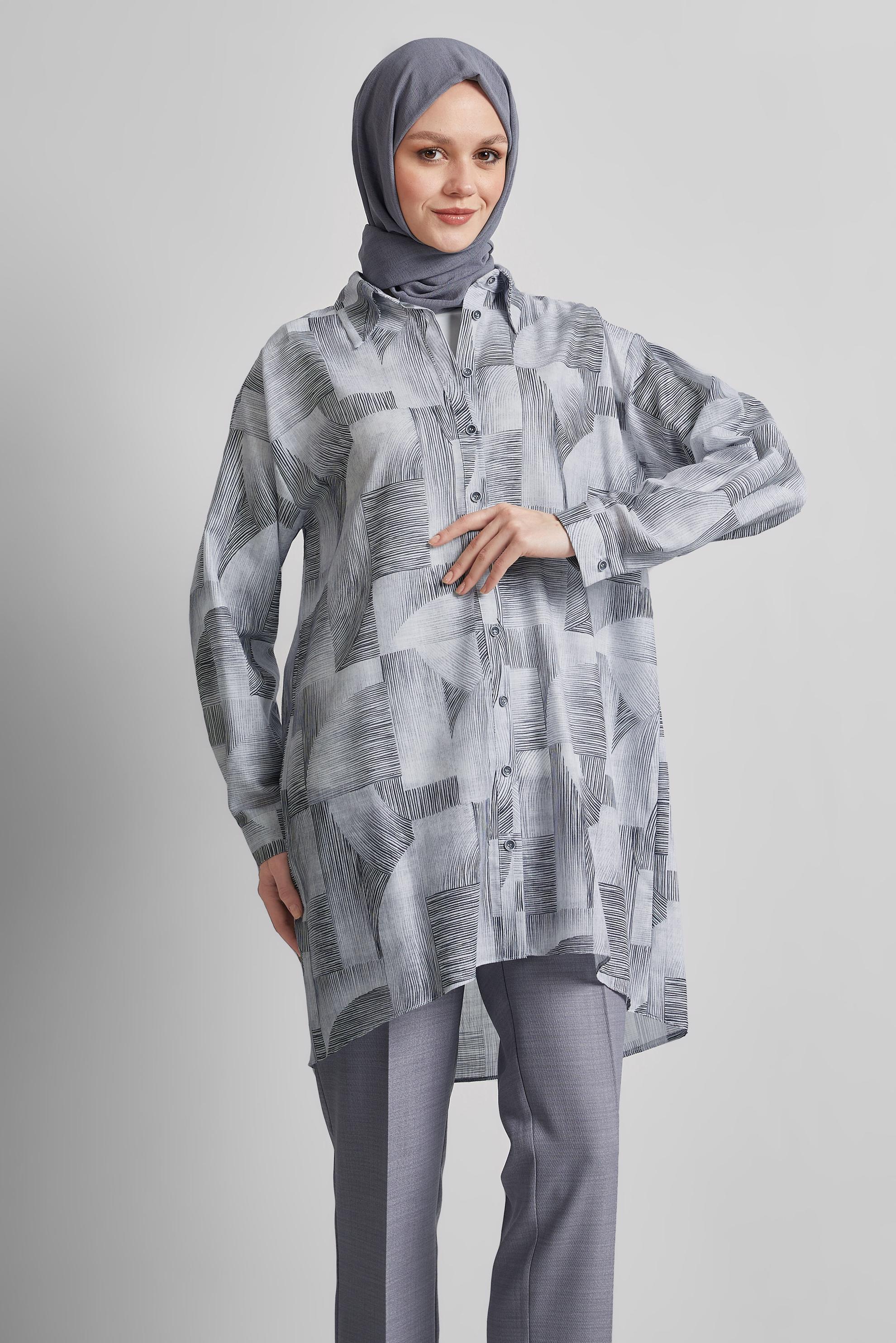 Tesettür giyim SİYAH DESENLİ TUNİK 45405