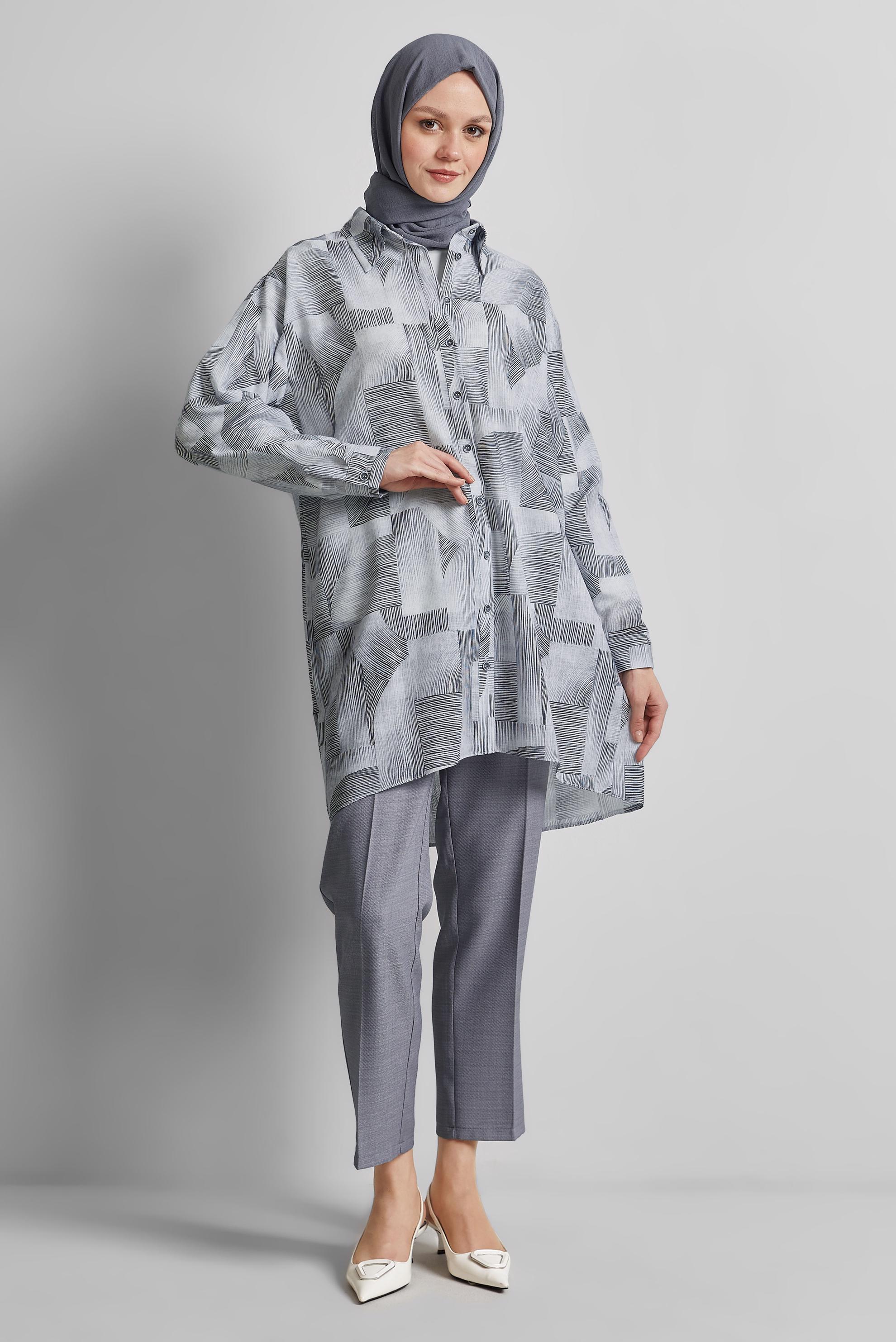 Tesettür giyim SİYAH DESENLİ TUNİK 45405