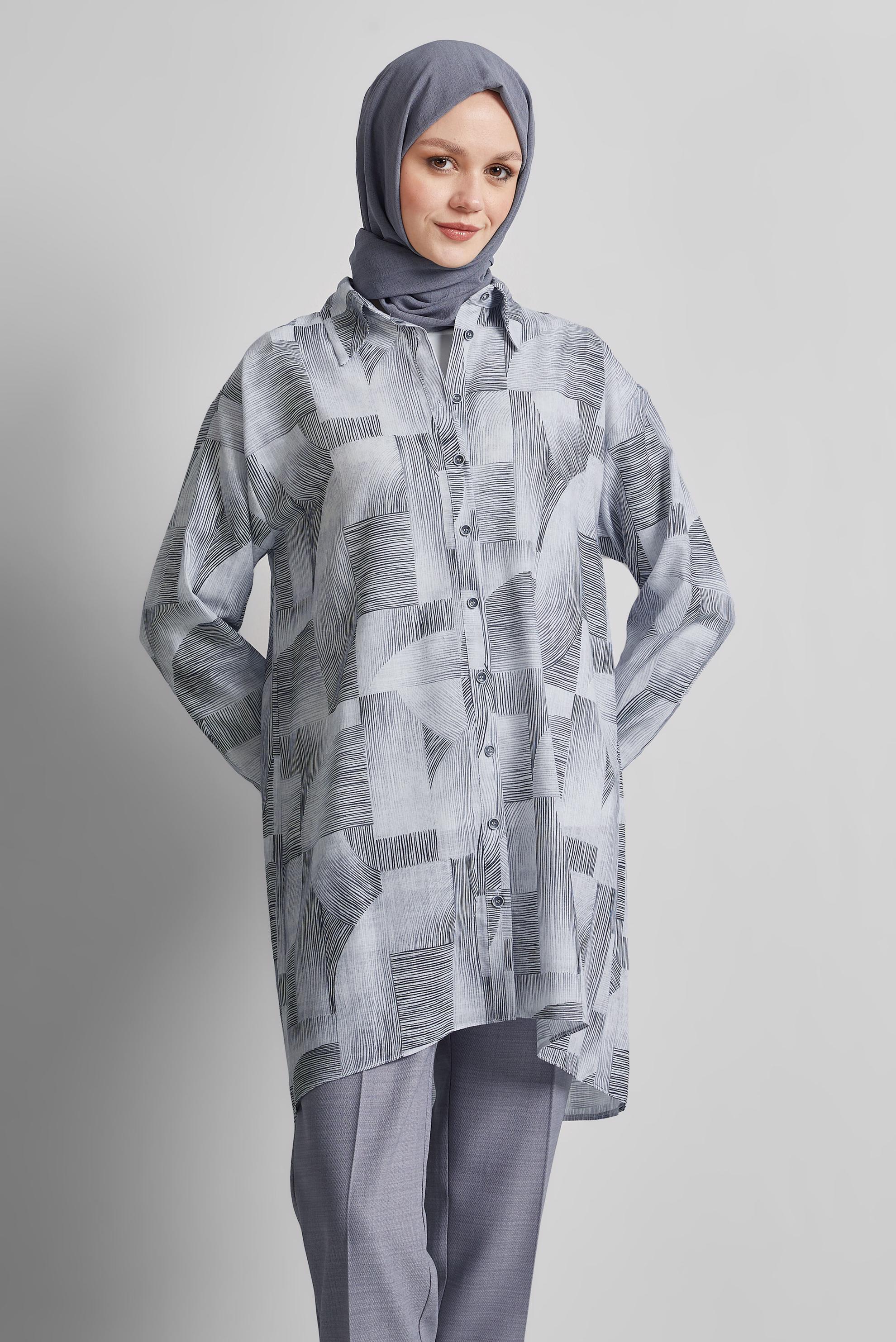 Tesettür giyim SİYAH DESENLİ TUNİK 45405